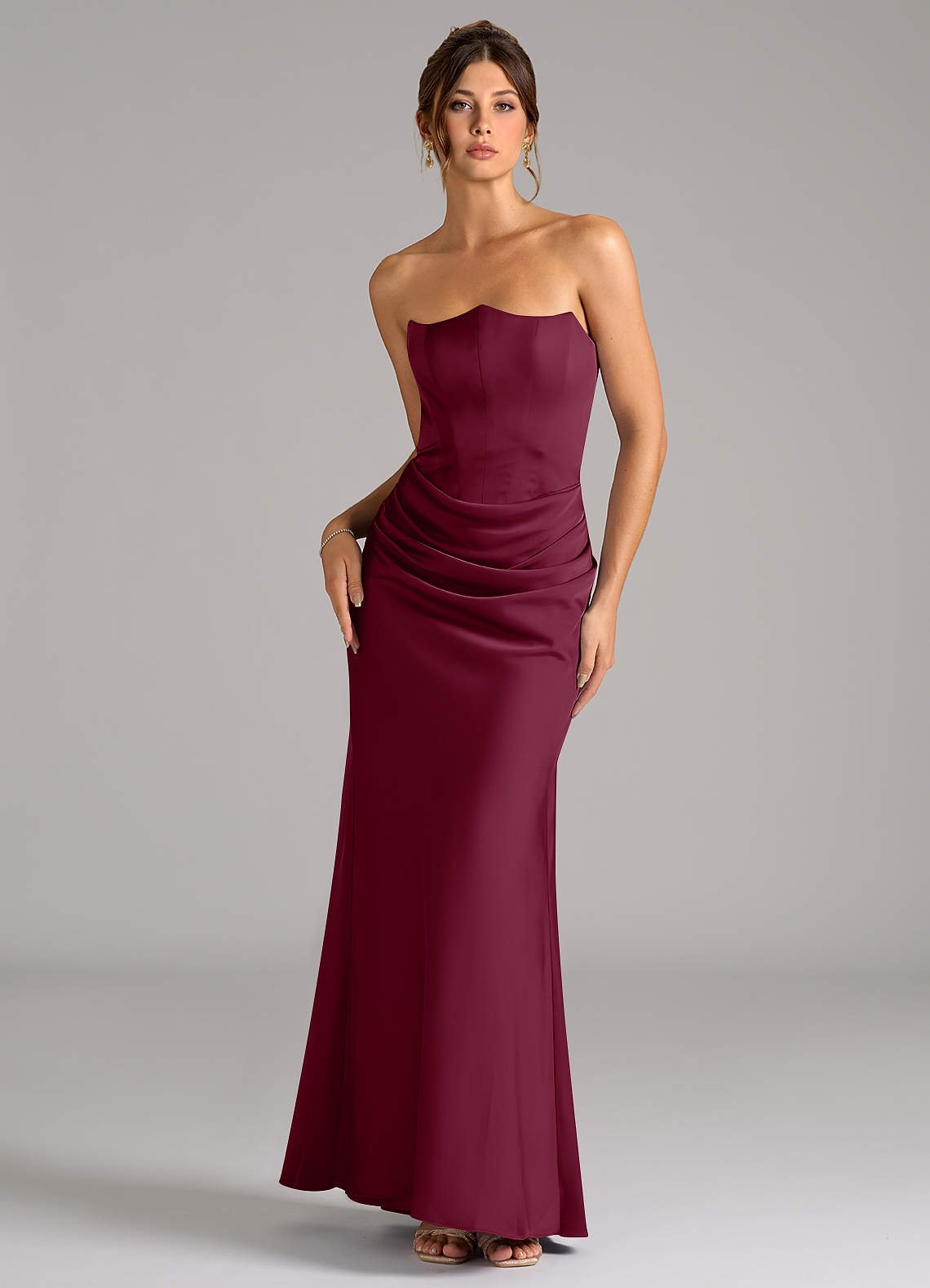 Debby Mermaid Strapless Stretch Satin Bridesmaid Dress in Mulberry
