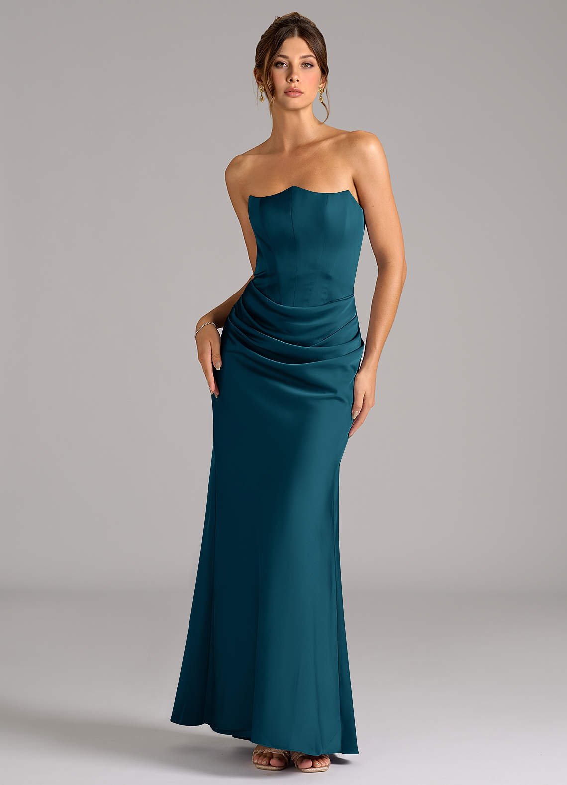 Debby Mermaid Strapless Stretch Satin Bridesmaid Dress in Ink Blue