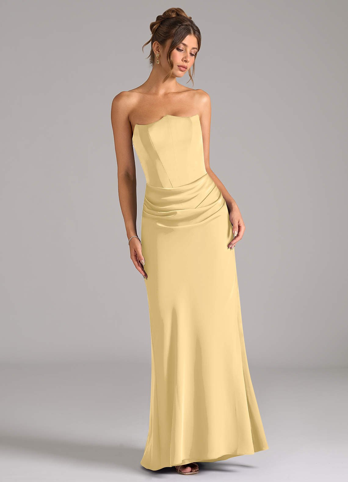 Debby Mermaid Strapless Stretch Satin Bridesmaid Dress in Butter