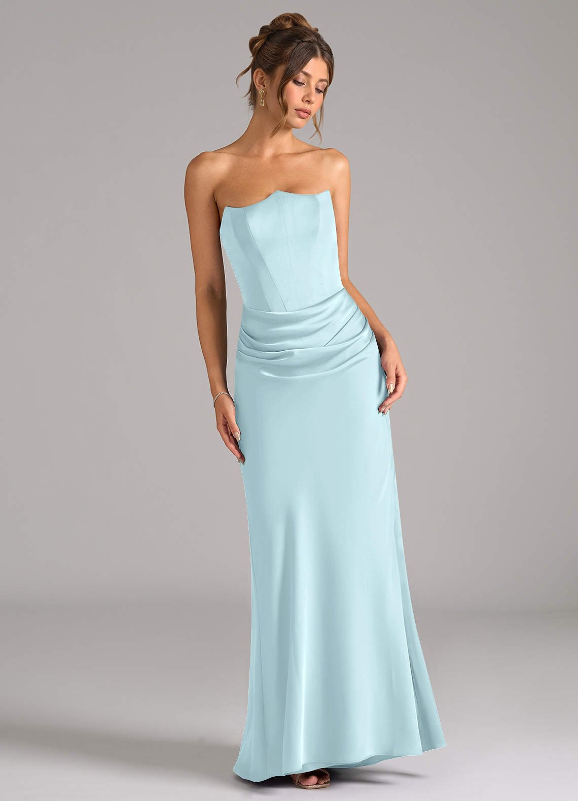 Debby Mermaid Strapless Stretch Satin Bridesmaid Dress in Cloud Blue