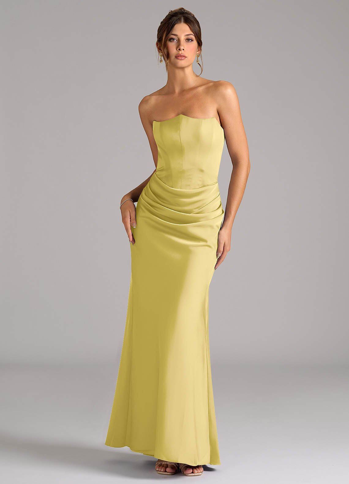 Debby Mermaid Strapless Stretch Satin Bridesmaid Dress in Canary