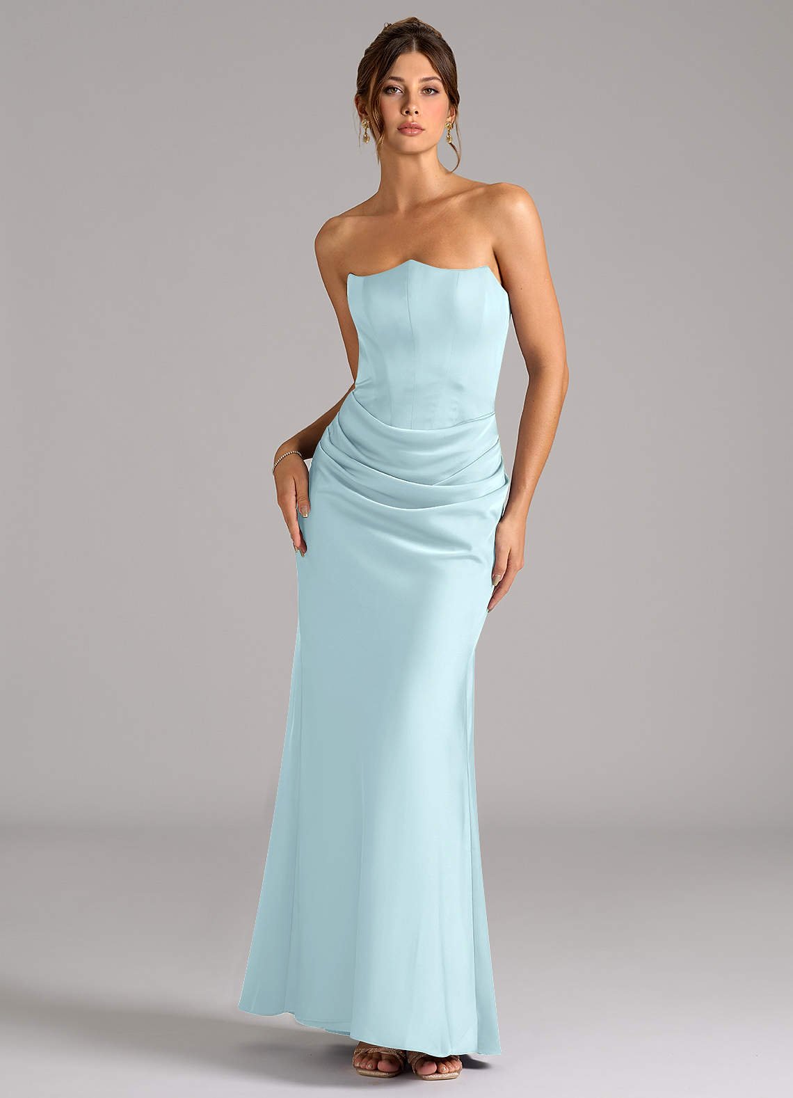 Debby Mermaid Strapless Stretch Satin Bridesmaid Dress in Cloud Blue