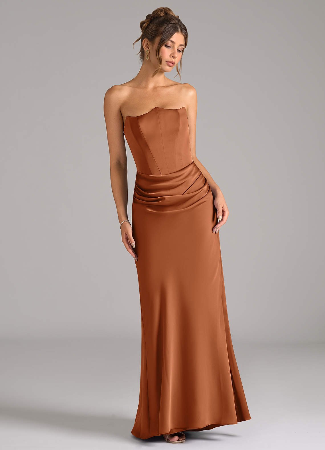 Debby Mermaid Strapless Stretch Satin Bridesmaid Dress in Copper