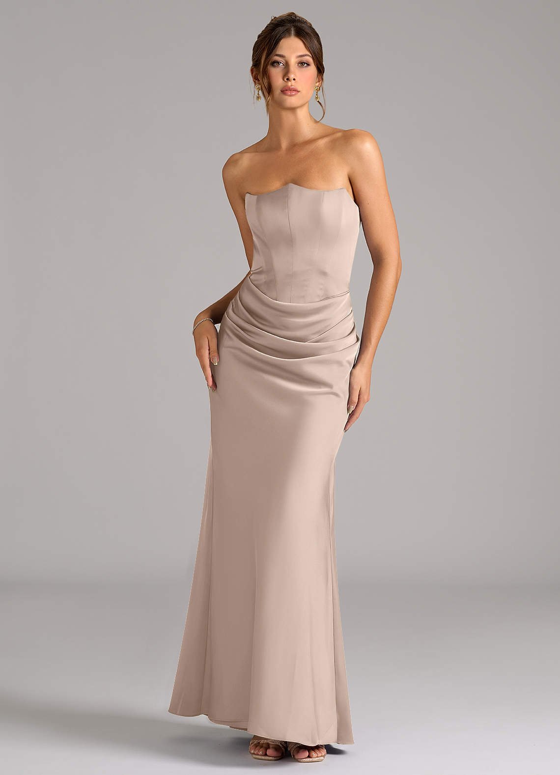 Debby Mermaid Strapless Stretch Satin Bridesmaid Dress in English Rose