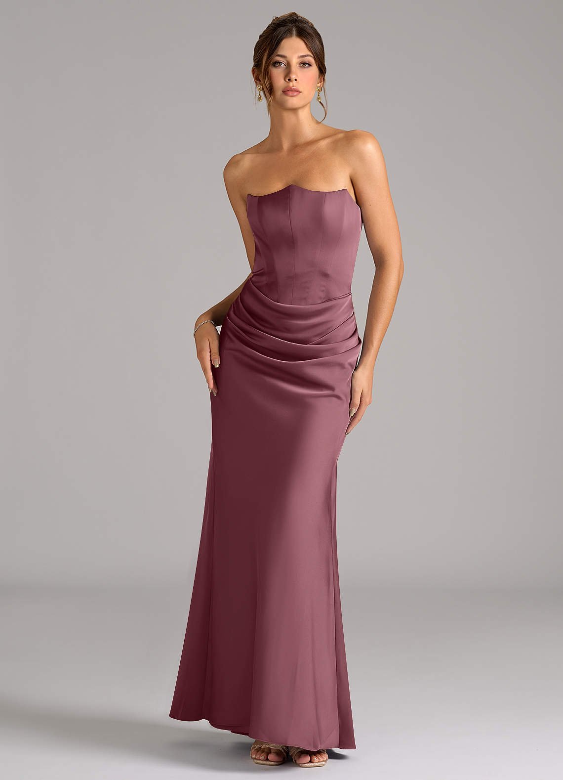 Debby Mermaid Strapless Stretch Satin Bridesmaid Dress in Desert Rose