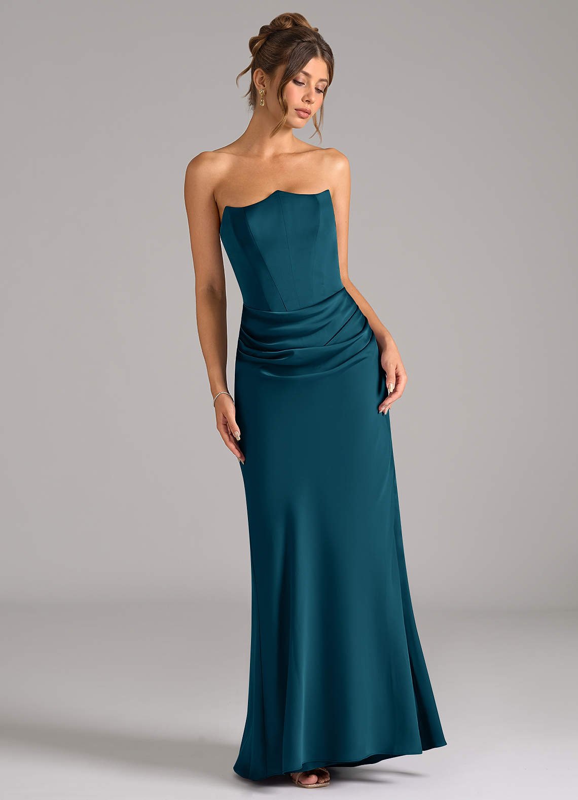 Debby Mermaid Strapless Stretch Satin Bridesmaid Dress in Ink Blue