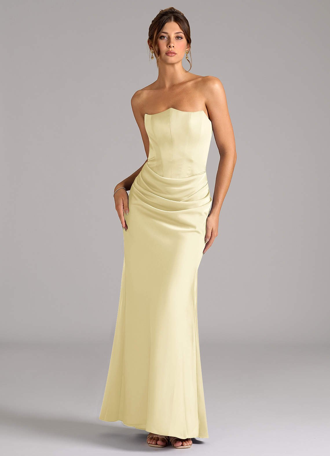 Debby Mermaid Strapless Stretch Satin Bridesmaid Dress in Lemon Sorbet