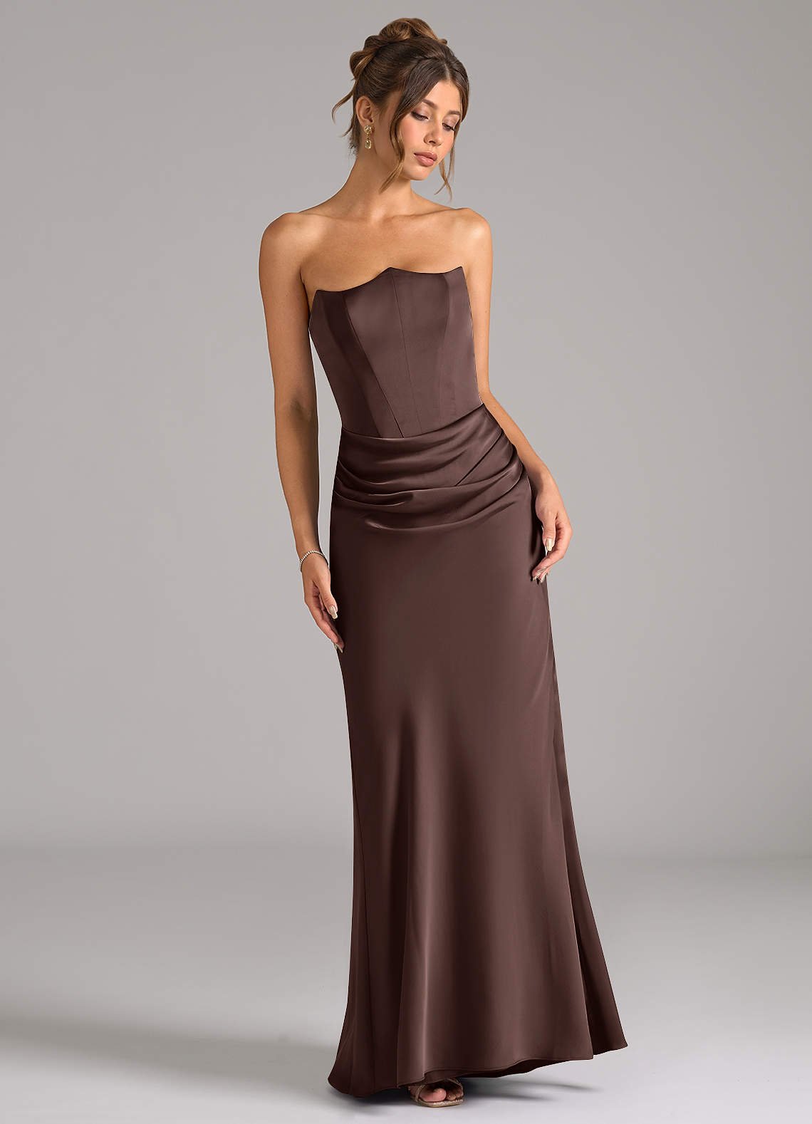 Debby Mermaid Strapless Stretch Satin Bridesmaid Dress in Ganache