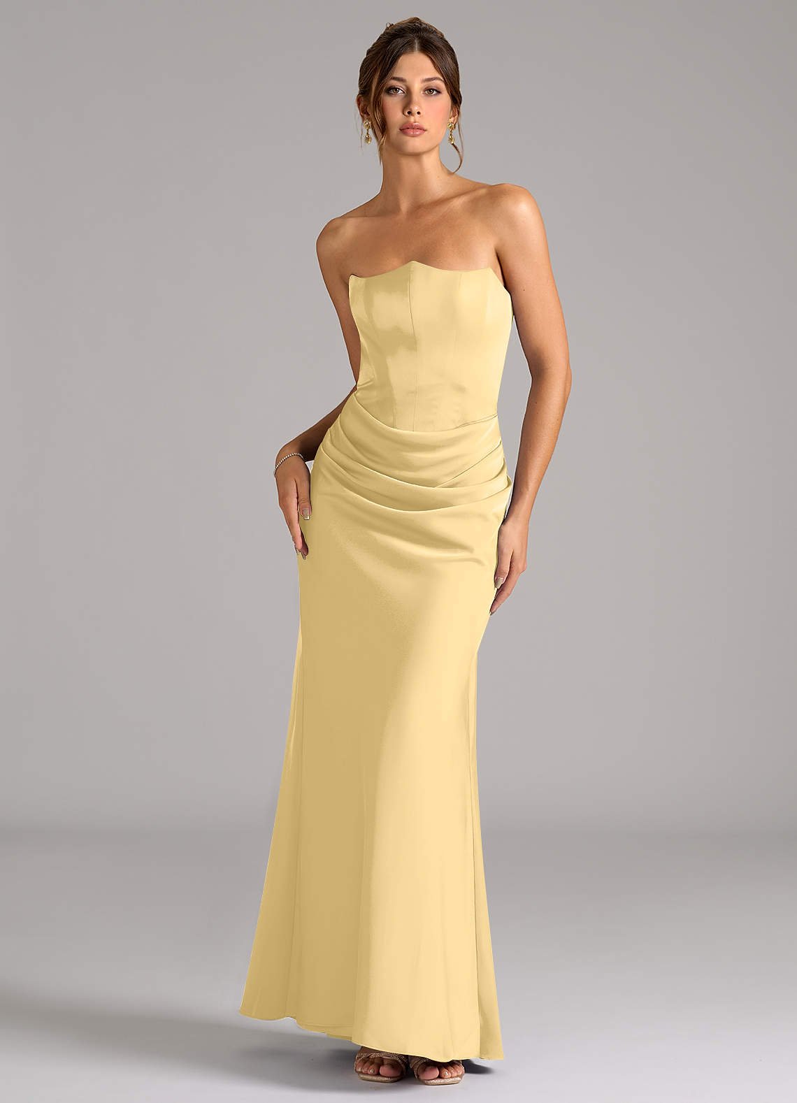 Debby Mermaid Strapless Stretch Satin Bridesmaid Dress in Butter