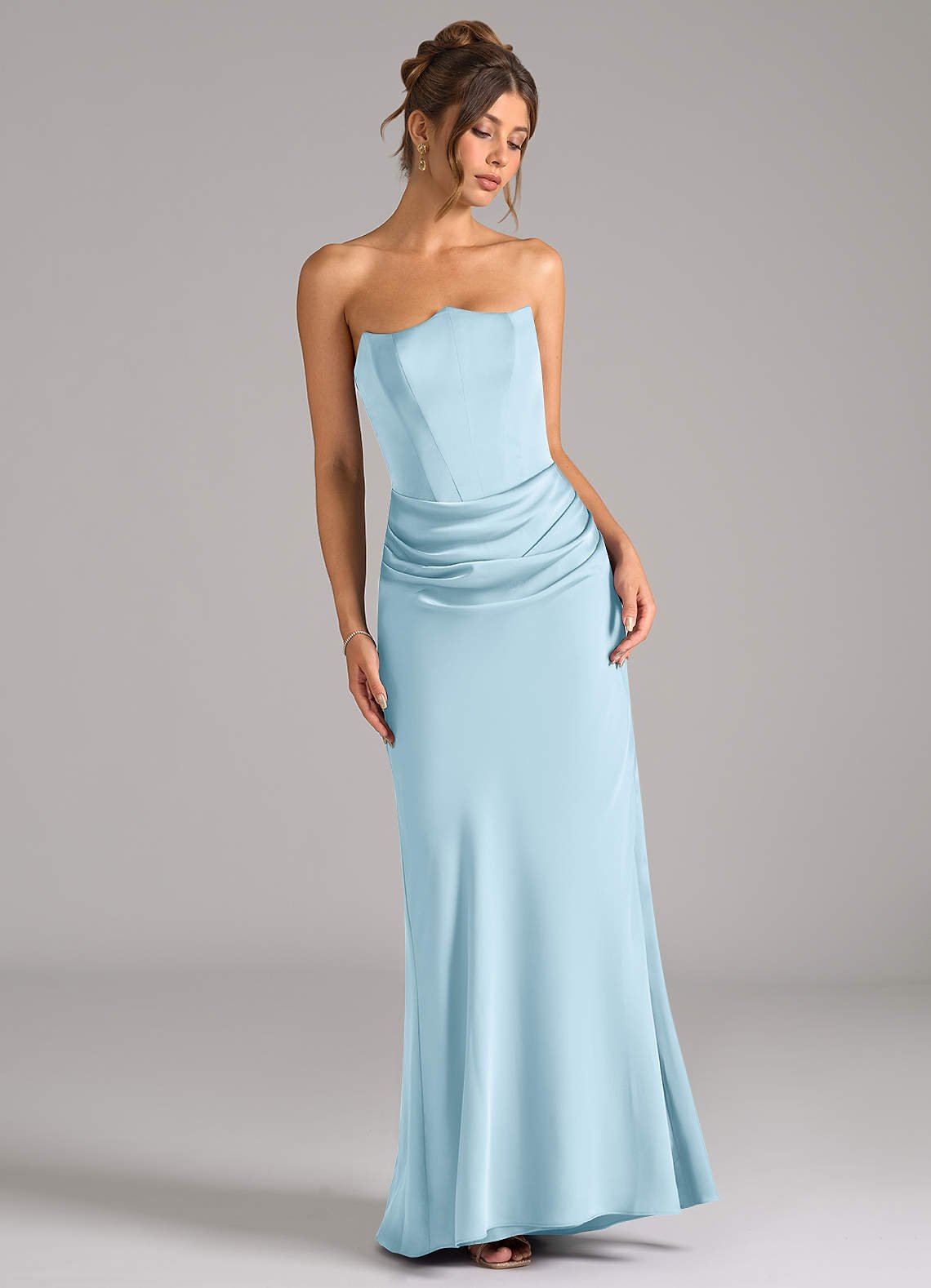 Debby Mermaid Strapless Stretch Satin Bridesmaid Dress in Sky Blue