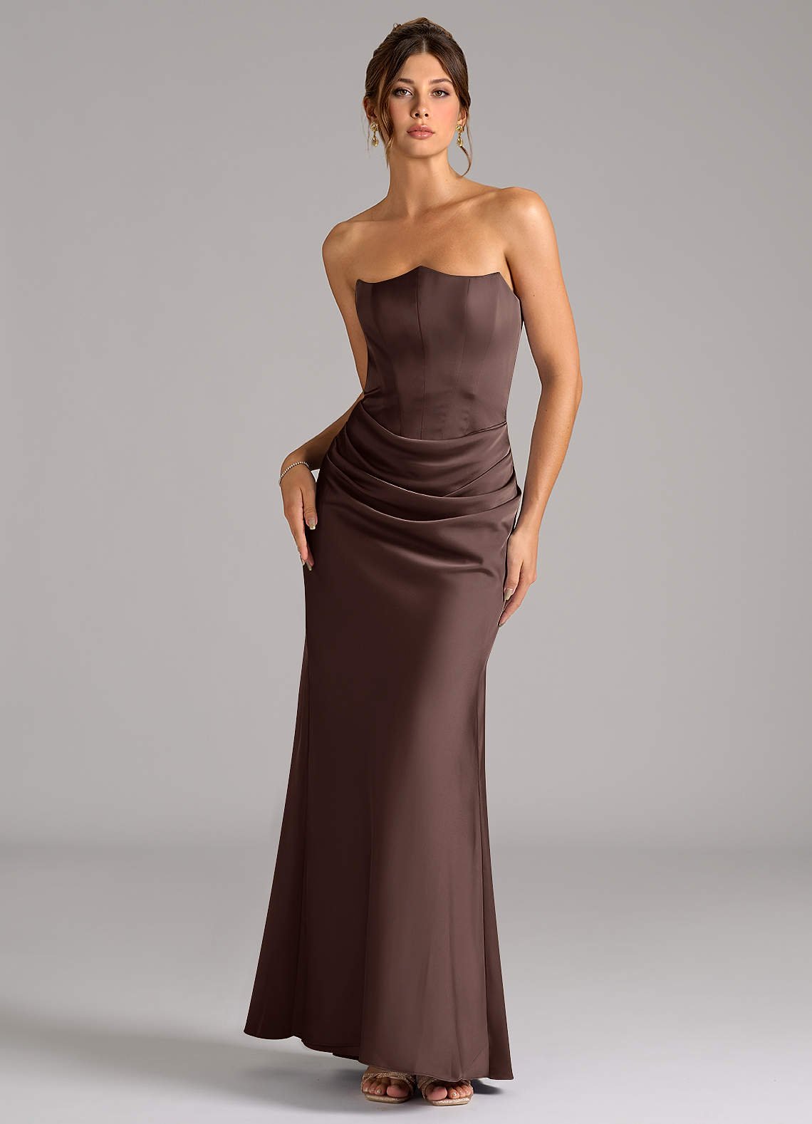 Debby Mermaid Strapless Stretch Satin Bridesmaid Dress in Ganache