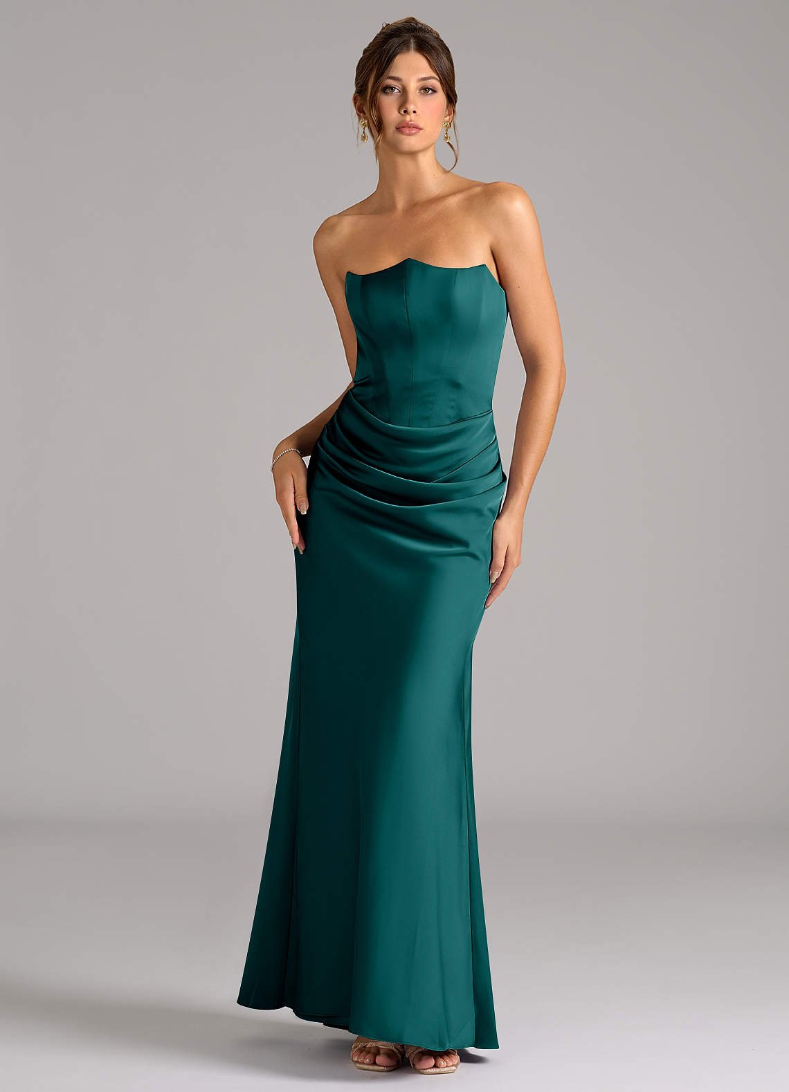 Debby Mermaid Strapless Stretch Satin Bridesmaid Dress in Peacock