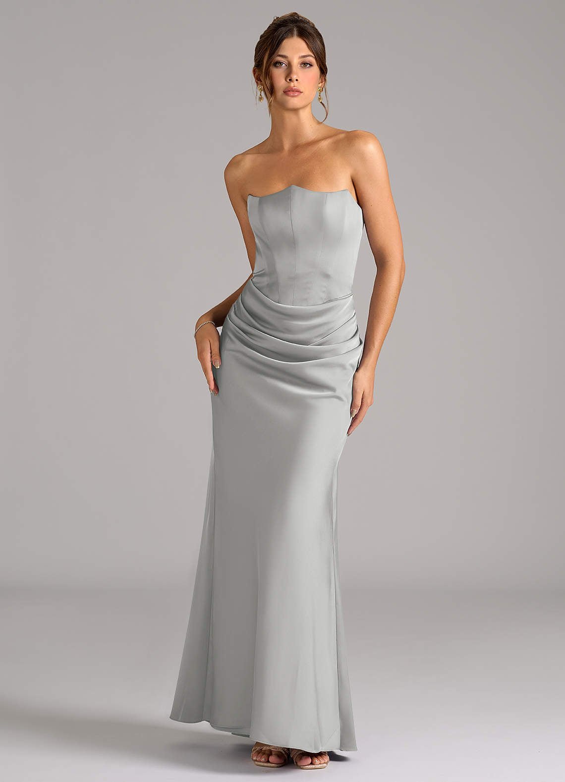 Debby Mermaid Strapless Stretch Satin Bridesmaid Dress in Silver