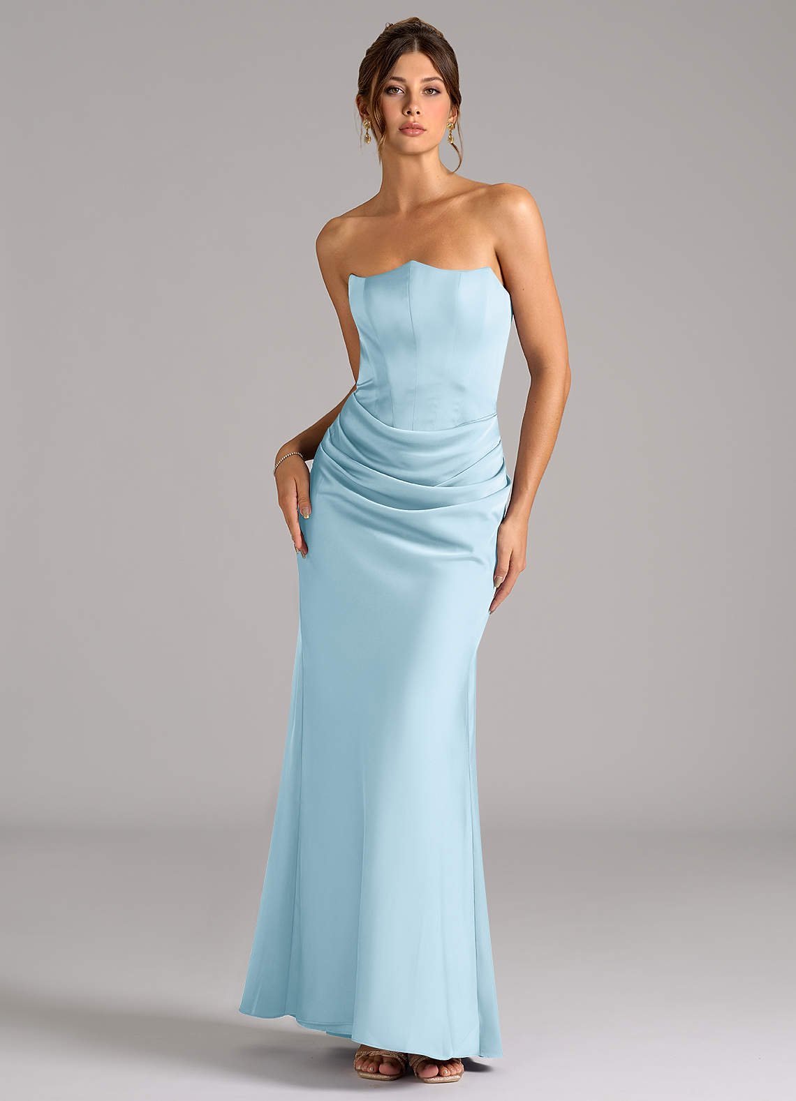 Debby Mermaid Strapless Stretch Satin Bridesmaid Dress in Sky Blue