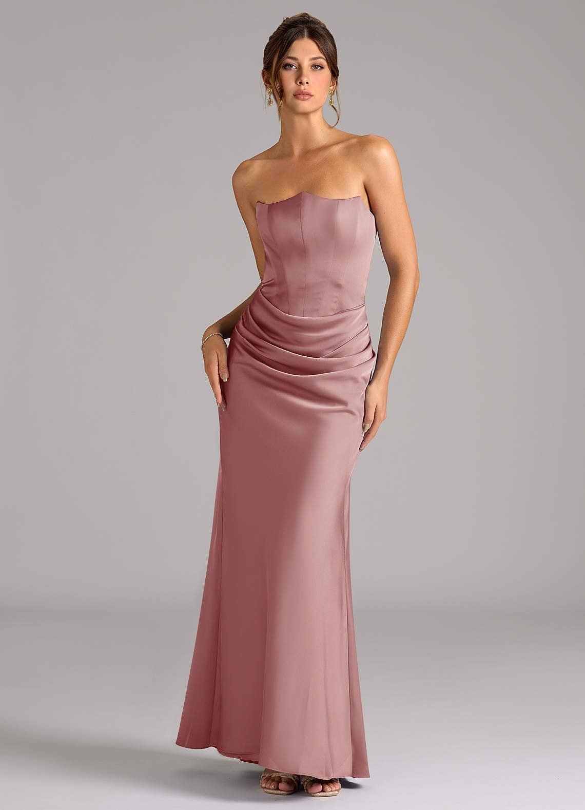 Debby Mermaid Strapless Stretch Satin Bridesmaid Dress in dusty rose