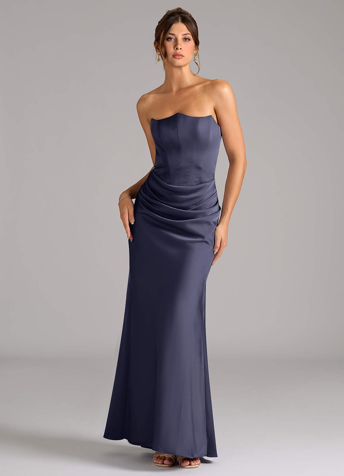 Debby Mermaid Strapless Stretch Satin Bridesmaid Dress in Stormy