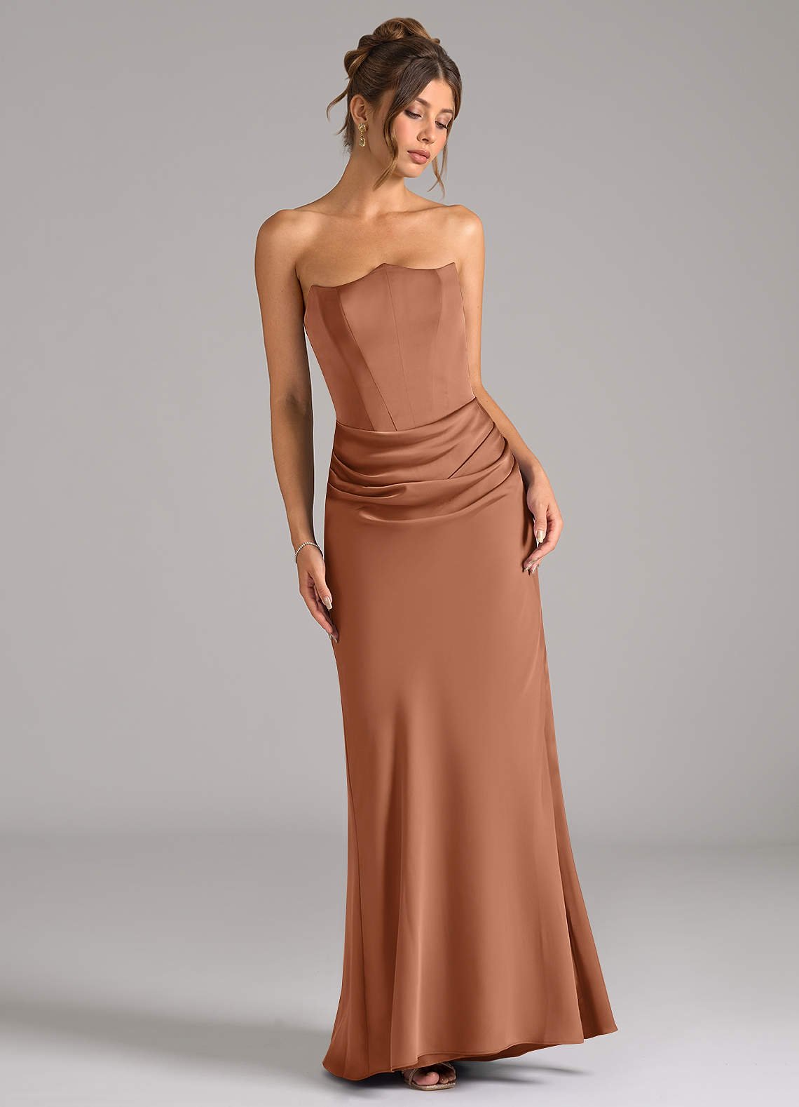 Debby Mermaid Strapless Stretch Satin Bridesmaid Dress in Bronzer