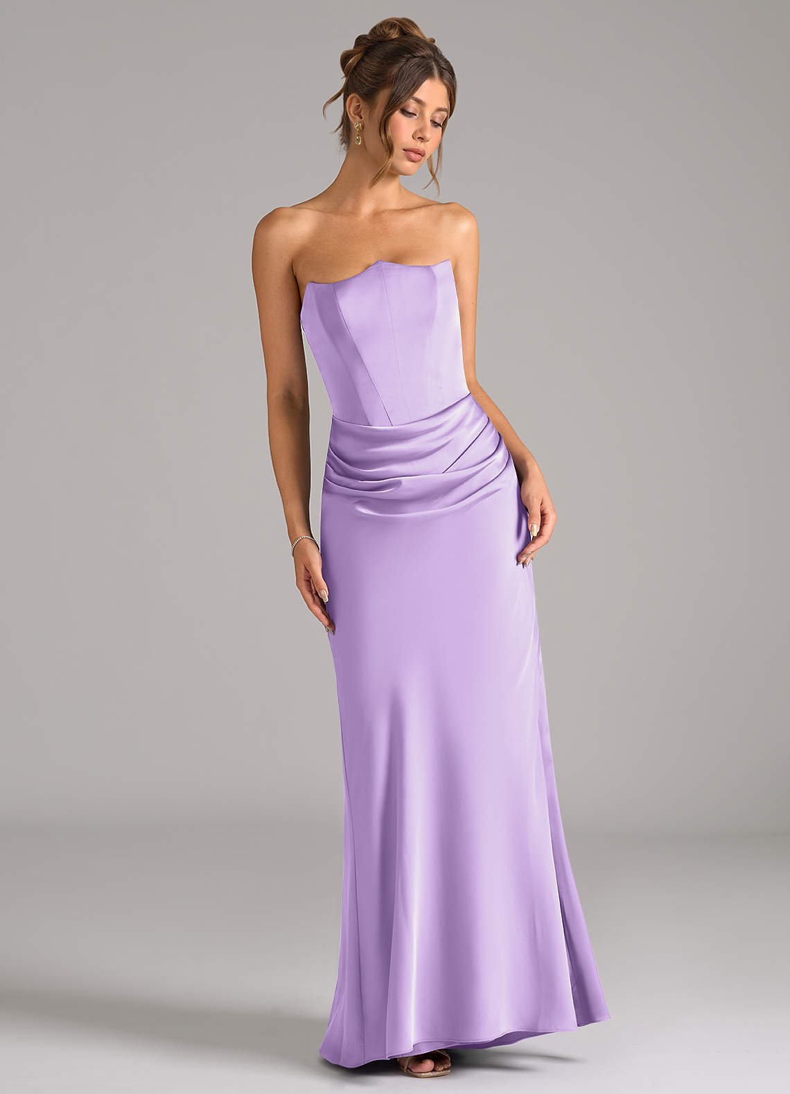 Debby Mermaid Strapless Stretch Satin Bridesmaid Dress in Lilac