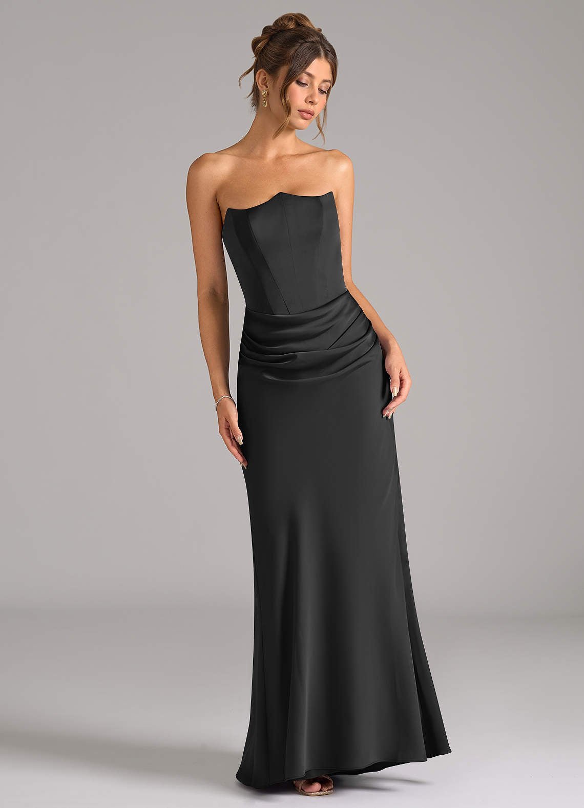 Debby Mermaid Strapless Stretch Satin Bridesmaid Dress in black