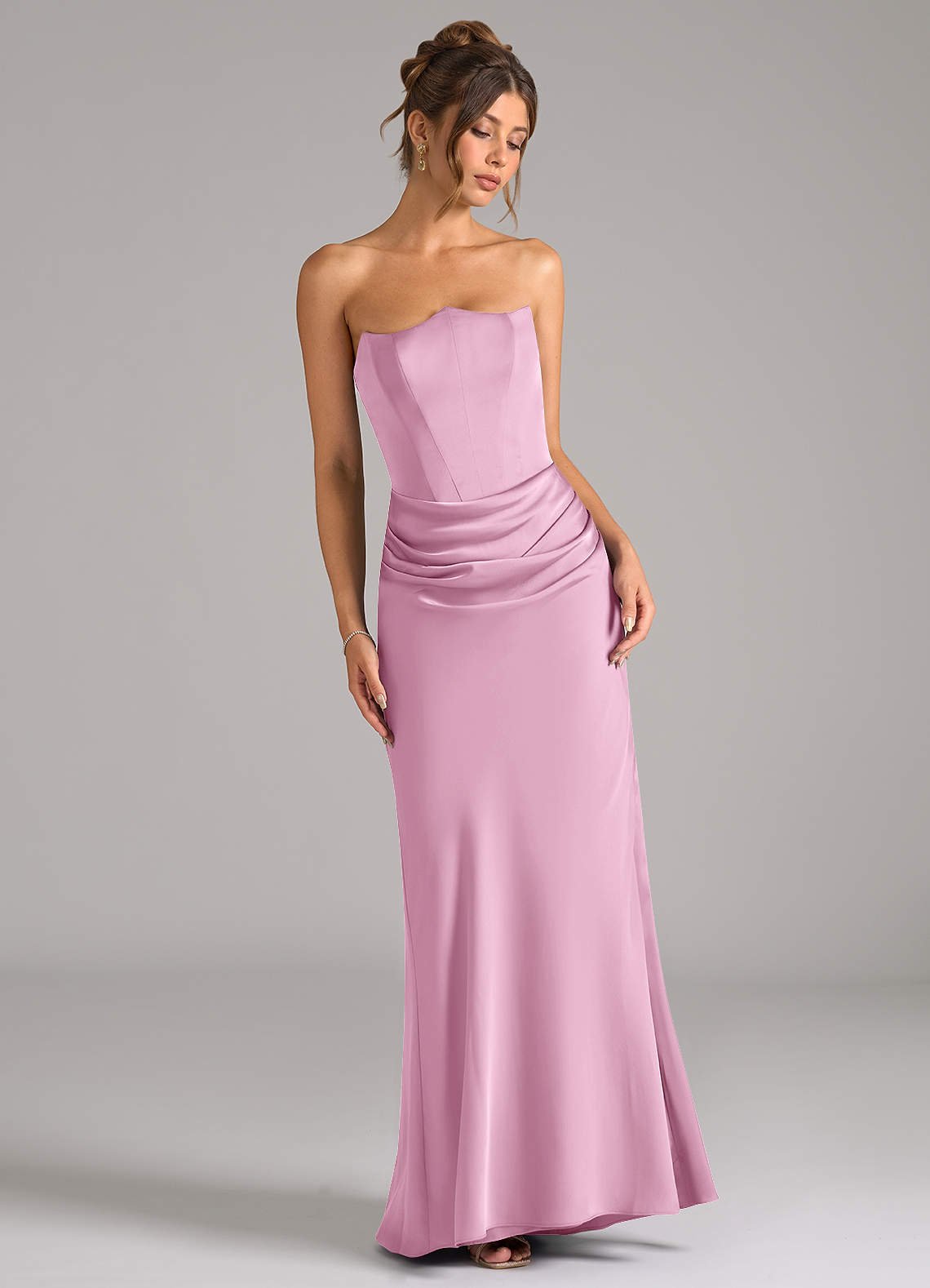 Debby Mermaid Strapless Stretch Satin Bridesmaid Dress in candy pink