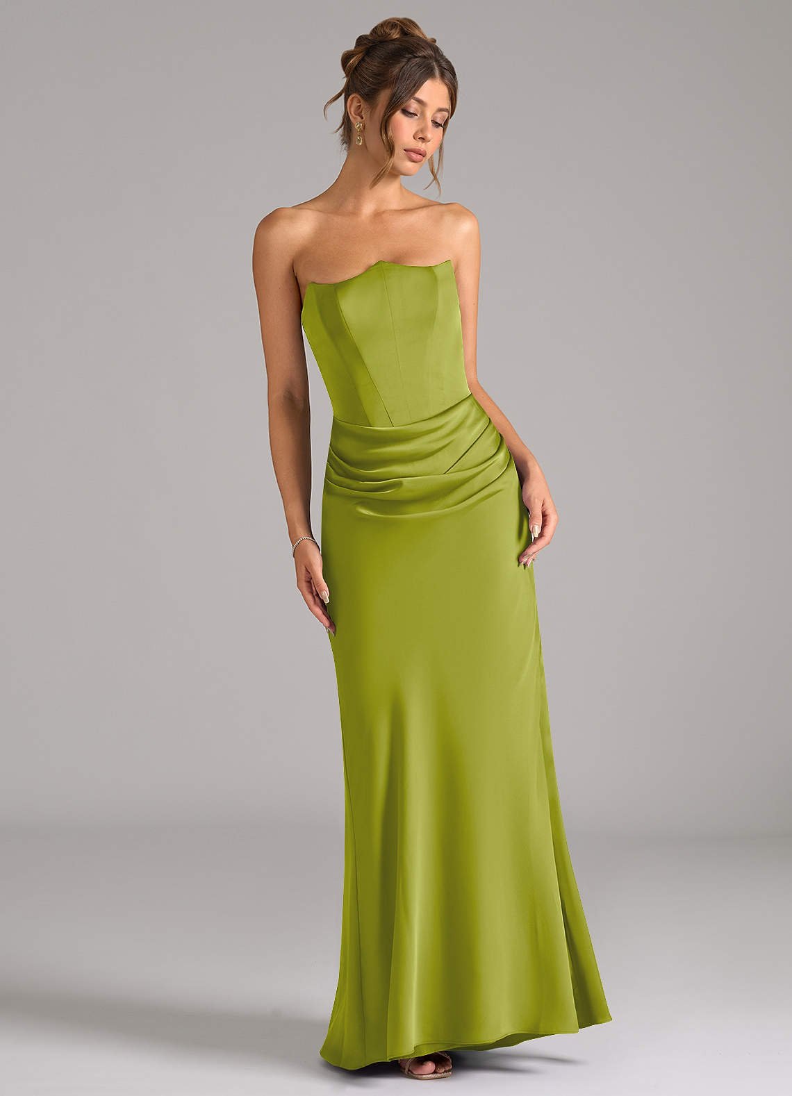 Debby Mermaid Strapless Stretch Satin Bridesmaid Dress in Lemongrass