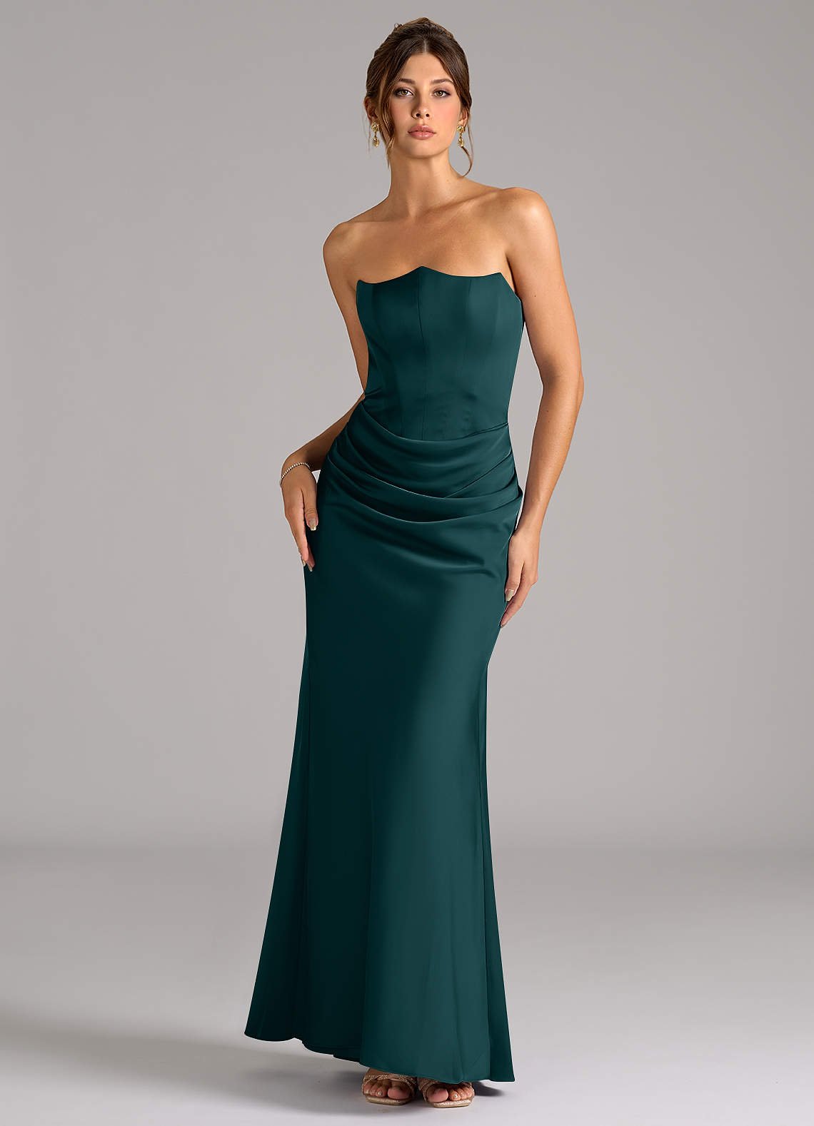 Debby Mermaid Strapless Stretch Satin Bridesmaid Dress in Pine