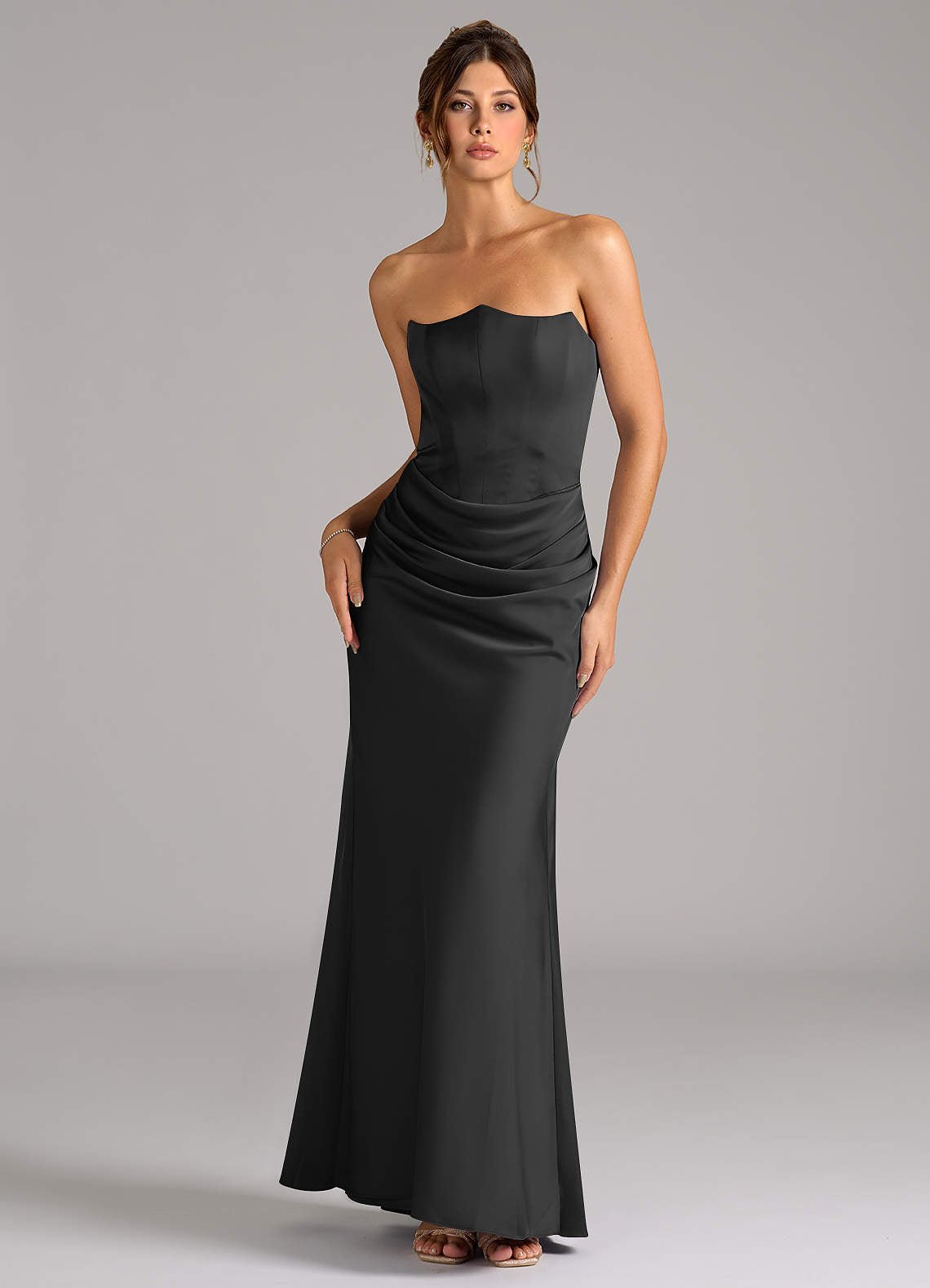 Debby Mermaid Strapless Stretch Satin Bridesmaid Dress in black