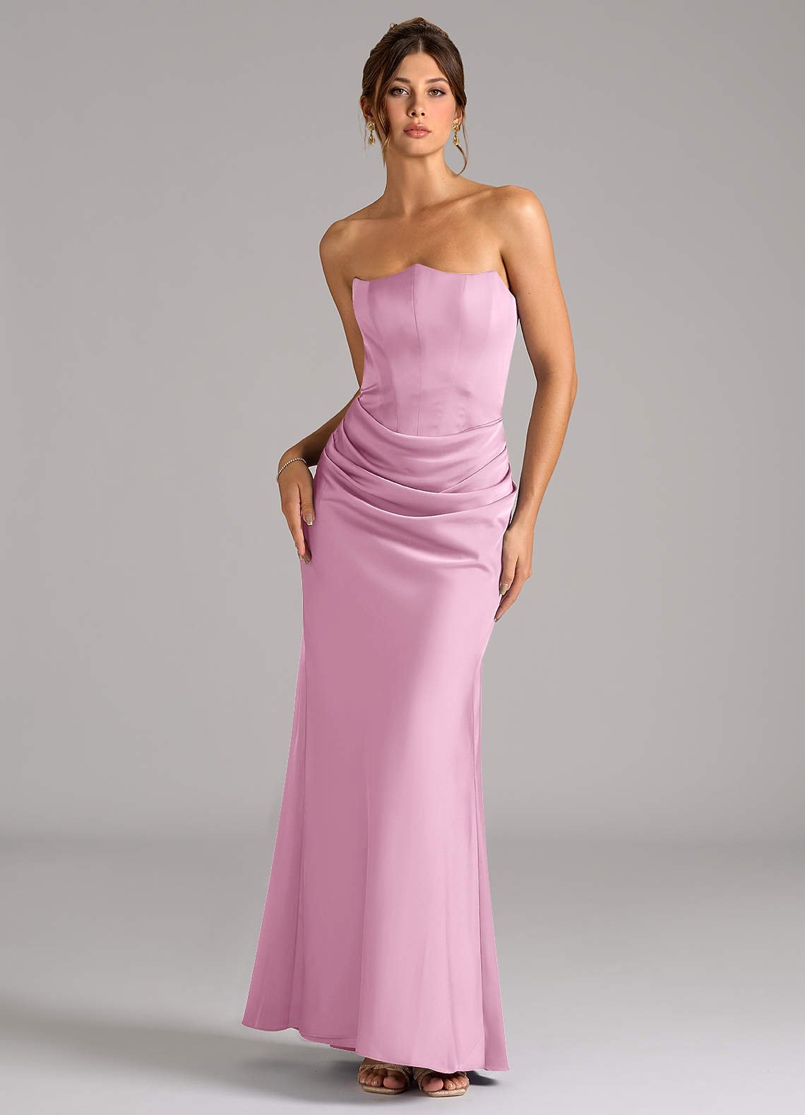 Debby Mermaid Strapless Stretch Satin Bridesmaid Dress in candy pink