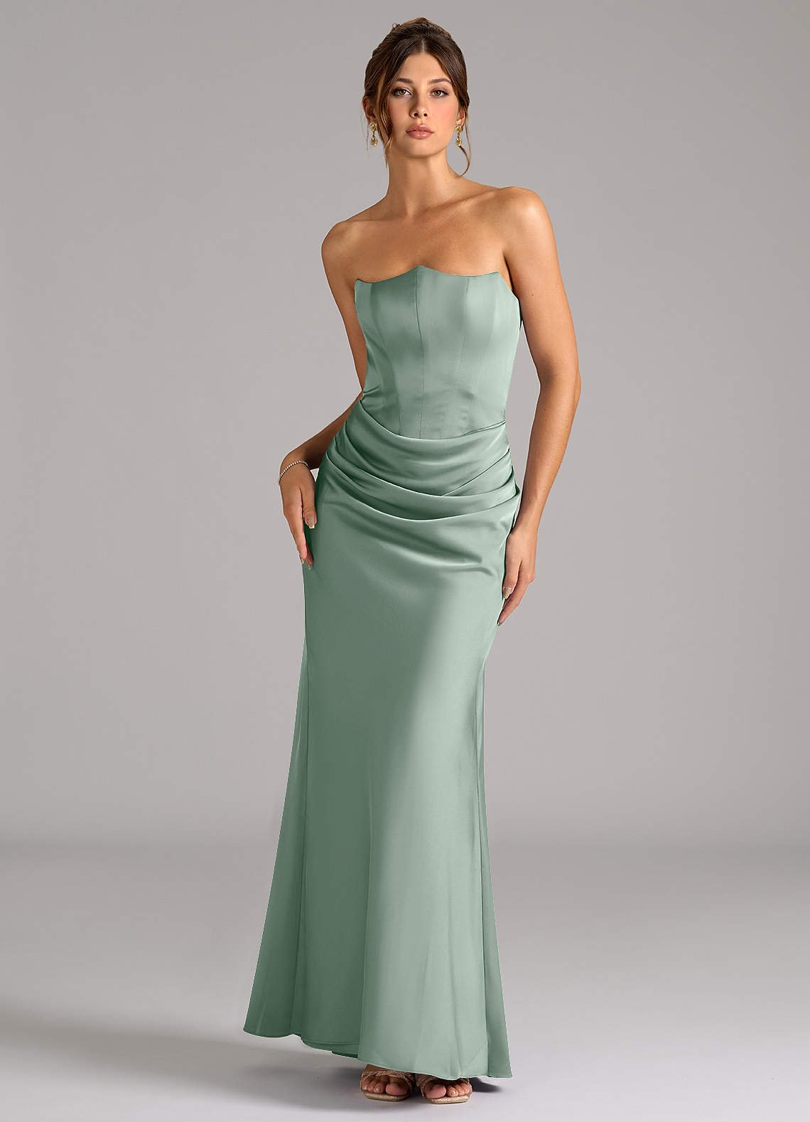 Debby Mermaid Strapless Stretch Satin Bridesmaid Dress in Agave