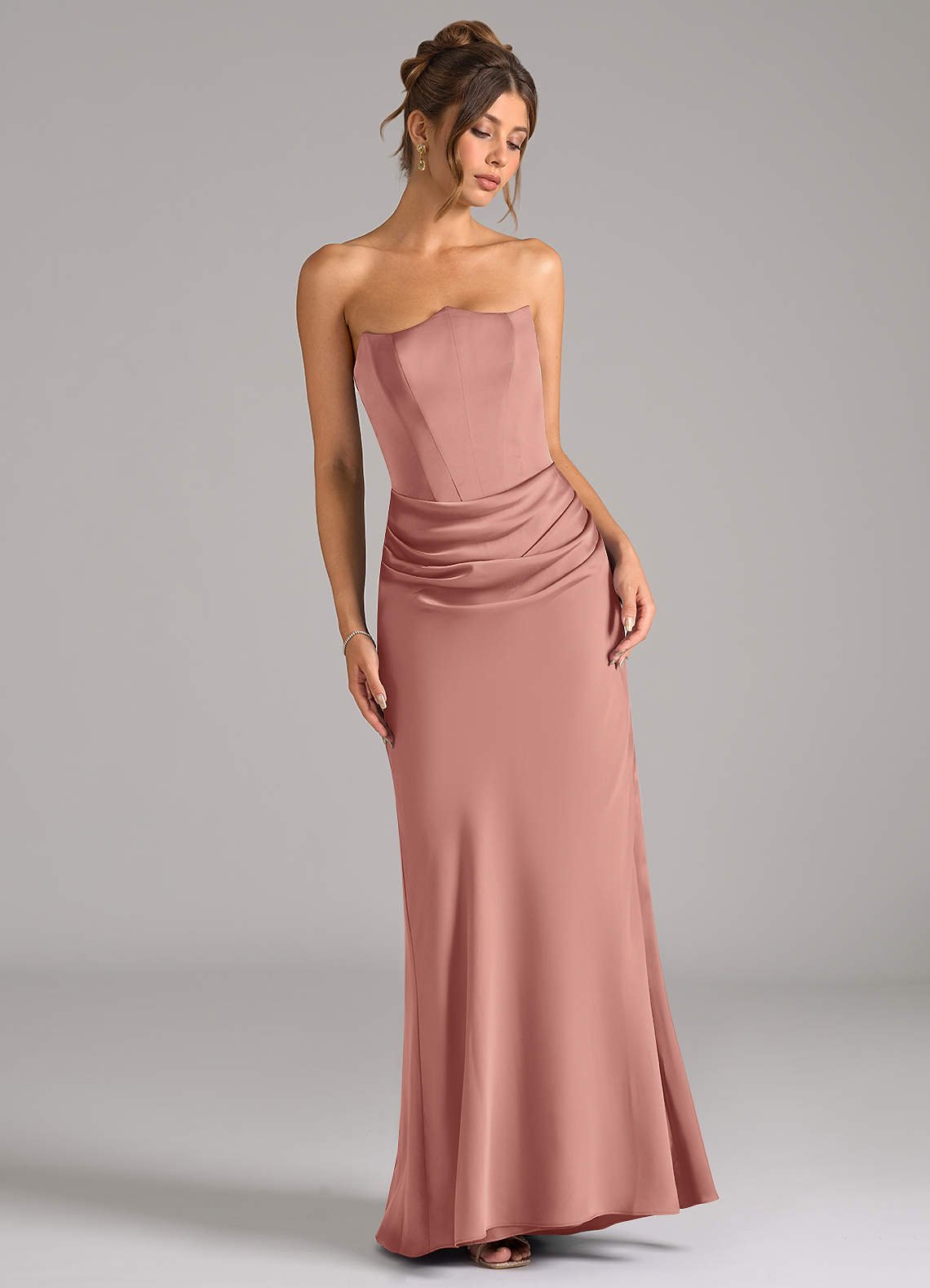 Debby Mermaid Strapless Stretch Satin Bridesmaid Dress in Rosette