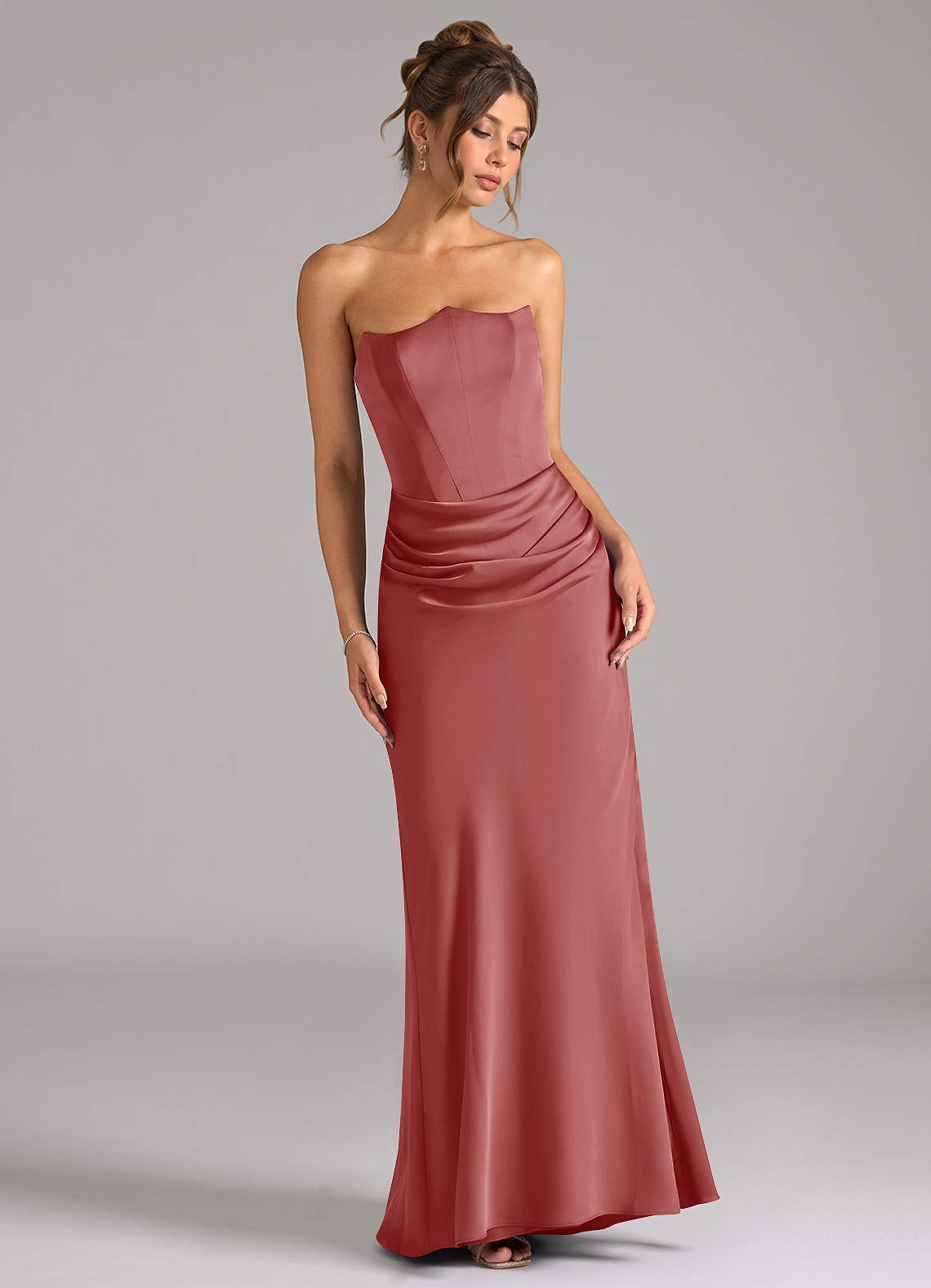 Debby Mermaid Strapless Stretch Satin Bridesmaid Dress in Antique Rose