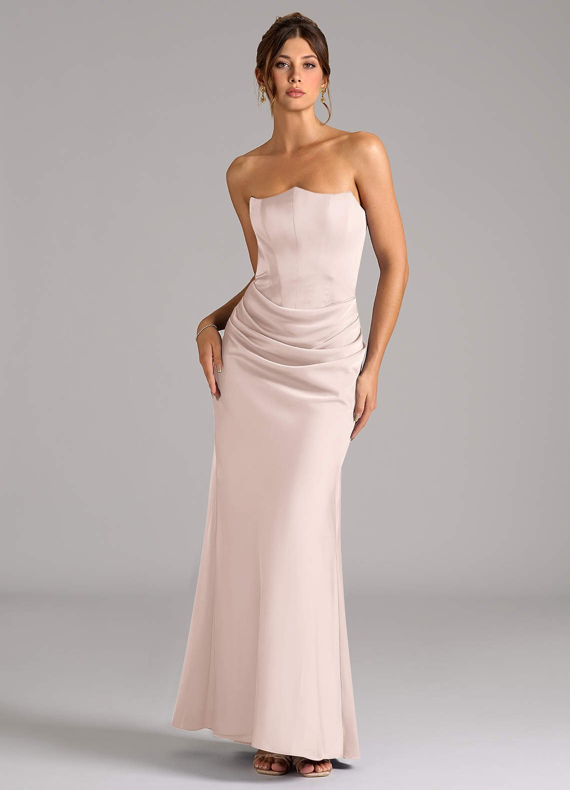 Debby Mermaid Strapless Stretch Satin Bridesmaid Dress in Blushing Pink