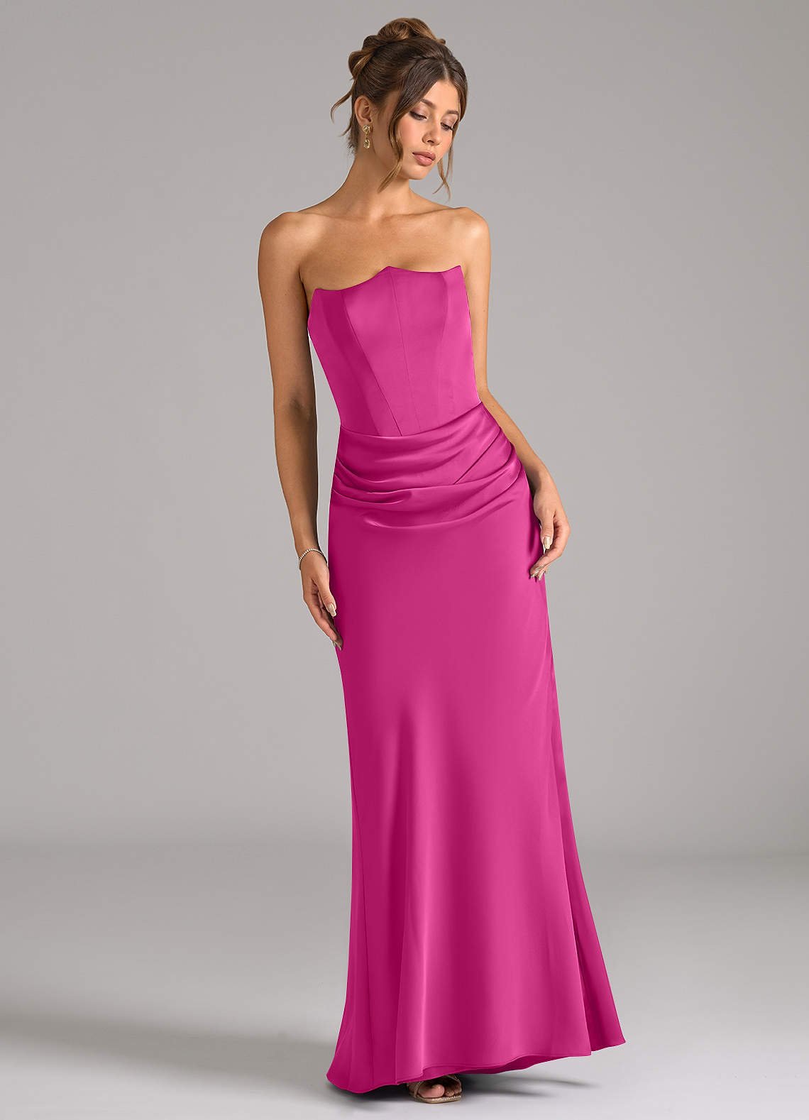 Debby Mermaid Strapless Stretch Satin Bridesmaid Dress in Fuchsia