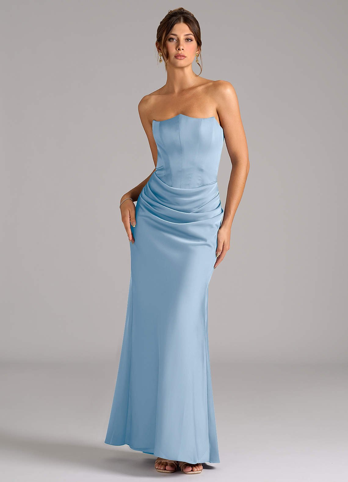 Debby Mermaid Strapless Stretch Satin Bridesmaid Dress in Powder Blue