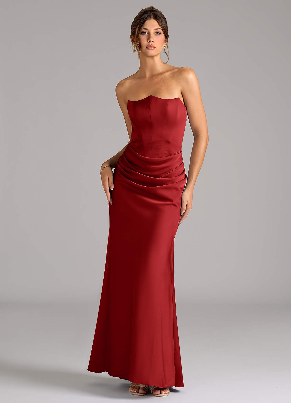 Debby Mermaid Strapless Stretch Satin Bridesmaid Dress in Pomegranate
