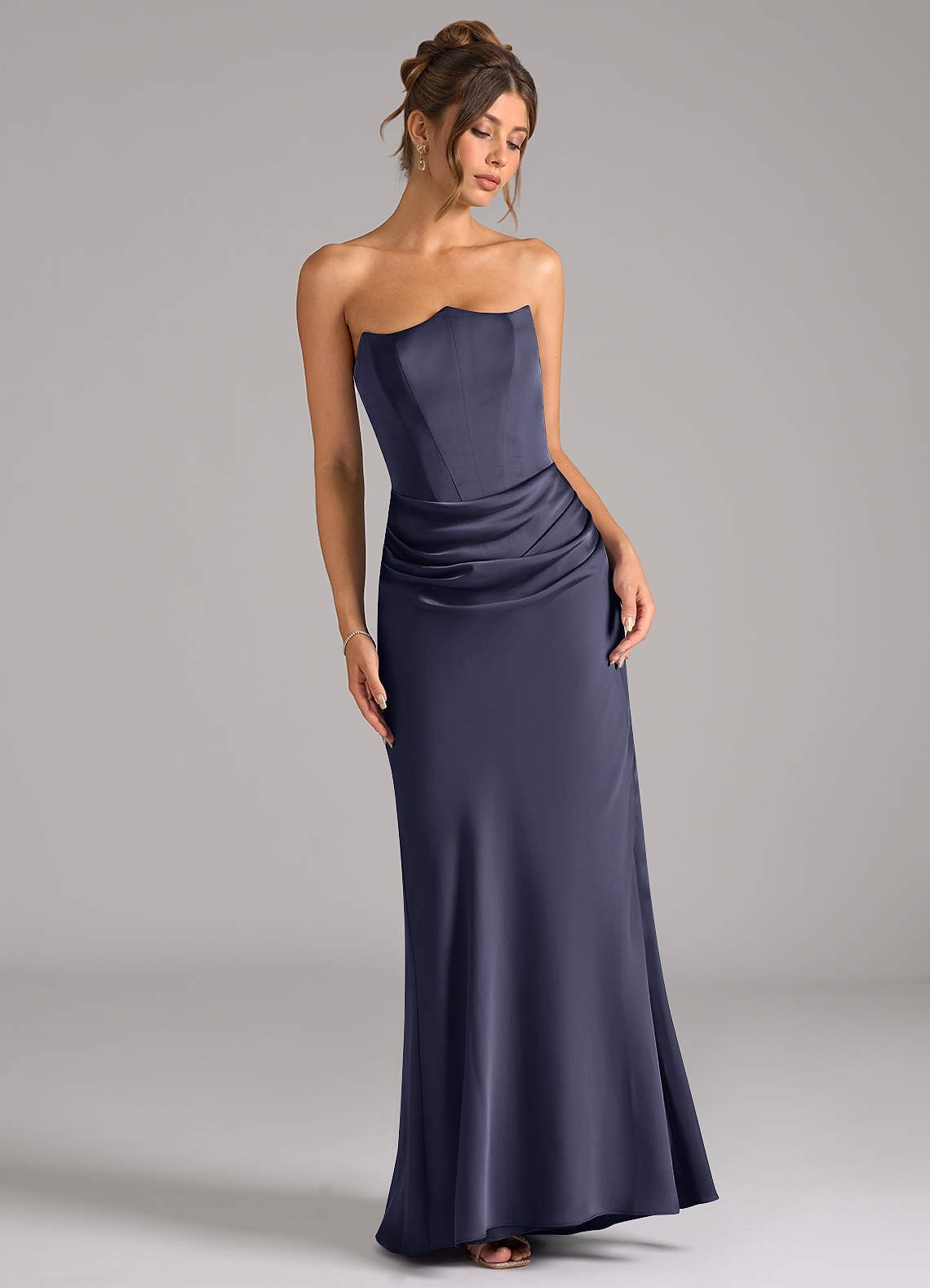 Debby Mermaid Strapless Stretch Satin Bridesmaid Dress in Stormy