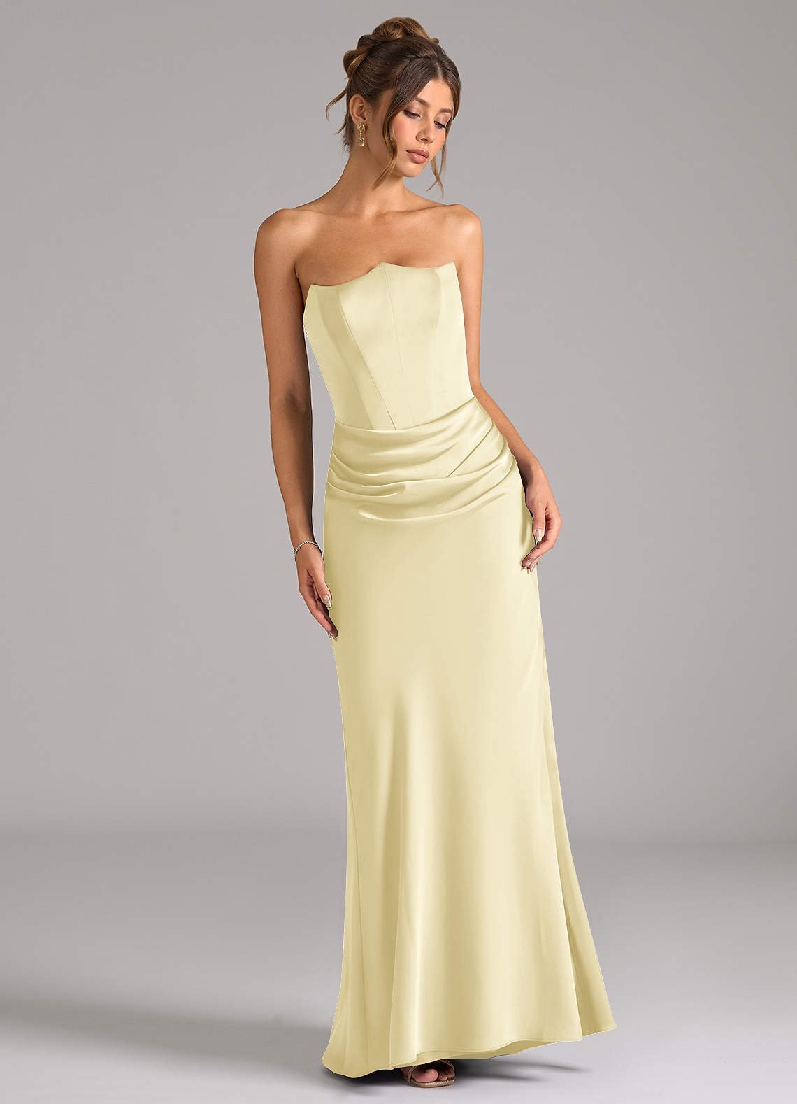 Debby Mermaid Strapless Stretch Satin Bridesmaid Dress in Lemon Sorbet