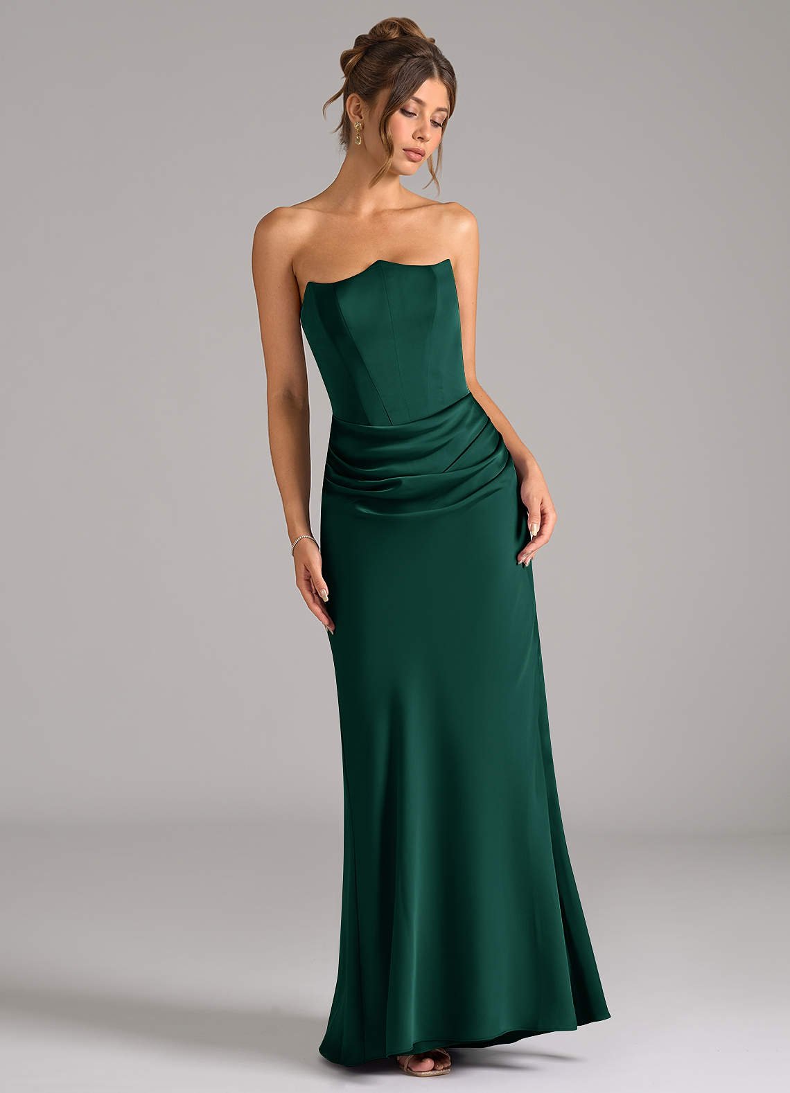 Debby Mermaid Strapless Stretch Satin Bridesmaid Dress in Emerald