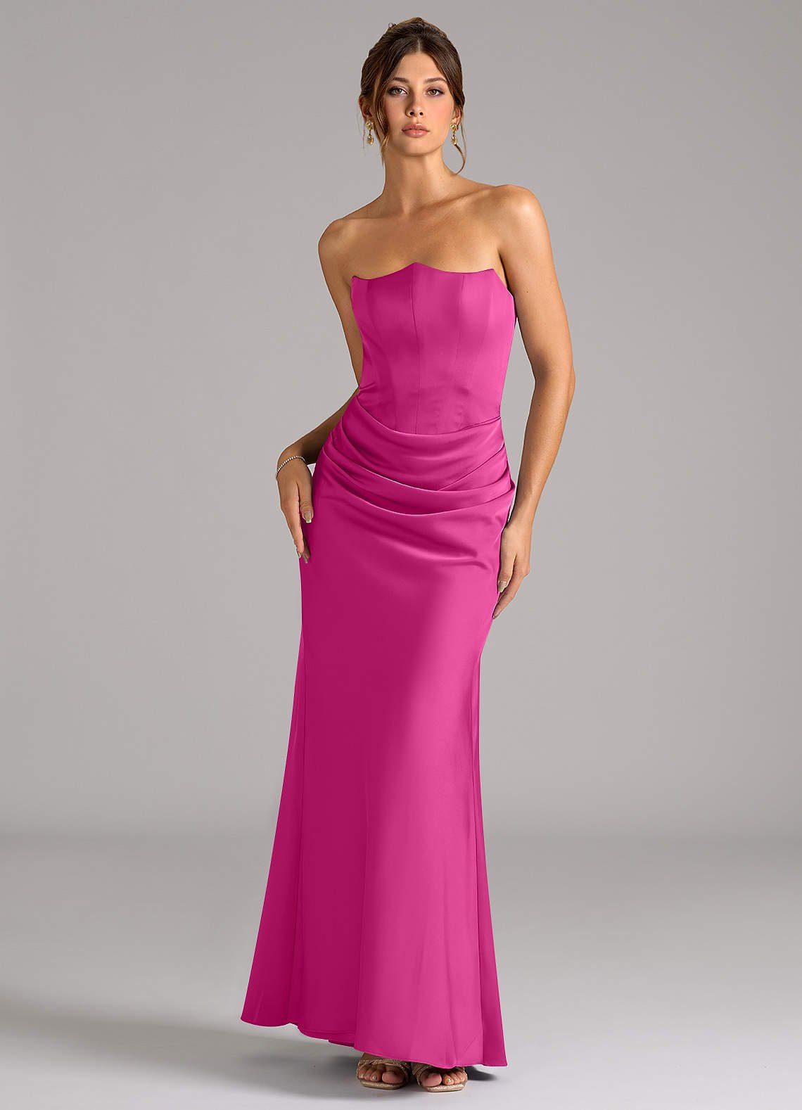 Debby Mermaid Strapless Stretch Satin Bridesmaid Dress in Fuchsia