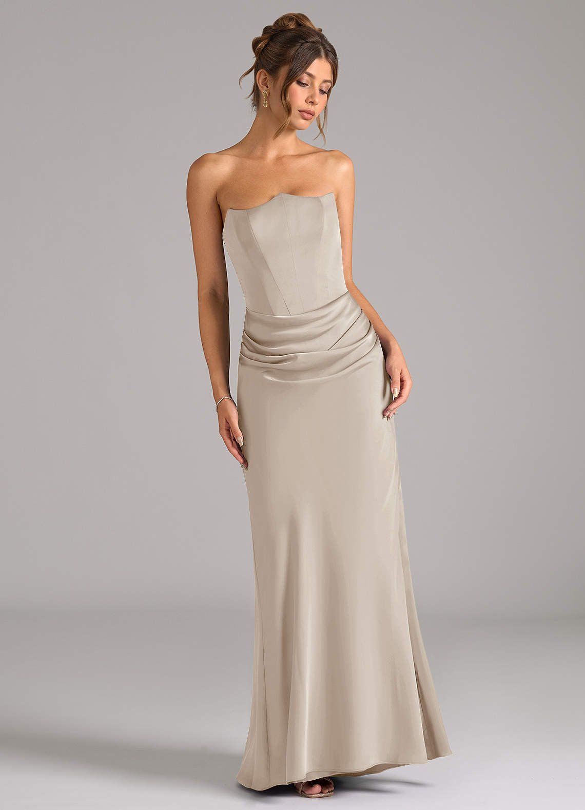 Debby Mermaid Strapless Stretch Satin Bridesmaid Dress in Frost