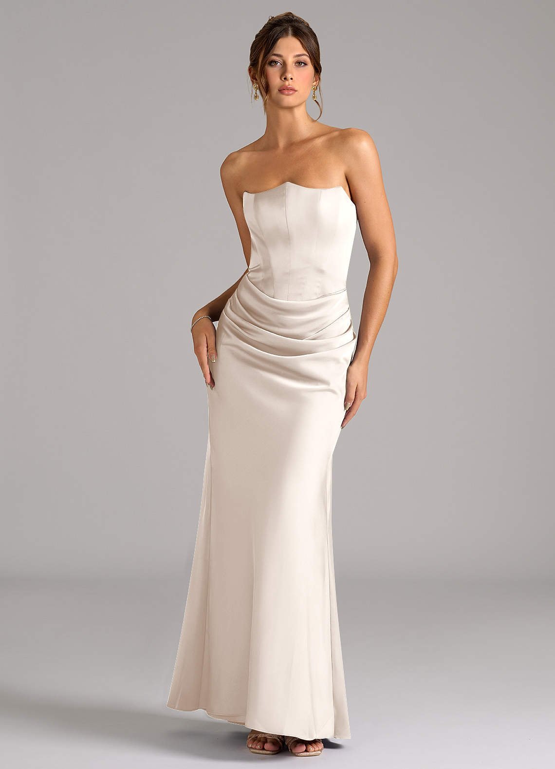 Debby Mermaid Strapless Stretch Satin Bridesmaid Dress in White Alabaster