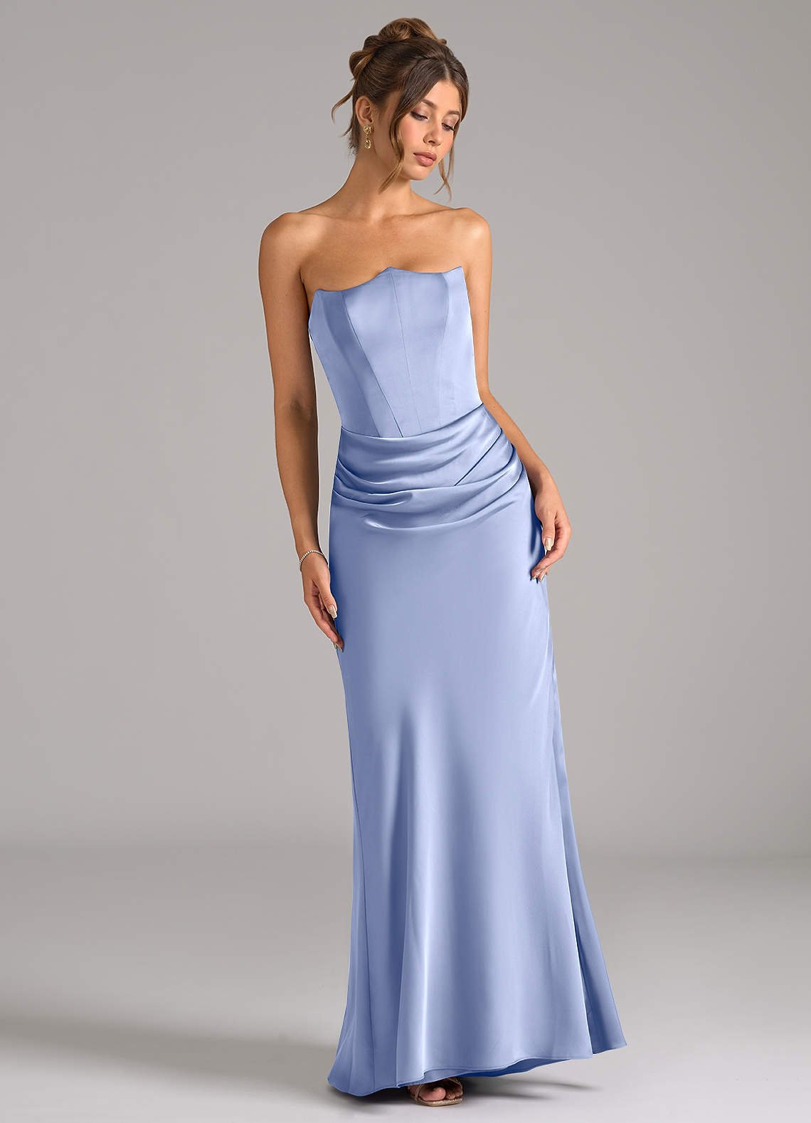 Debby Mermaid Strapless Stretch Satin Bridesmaid Dress in Ice