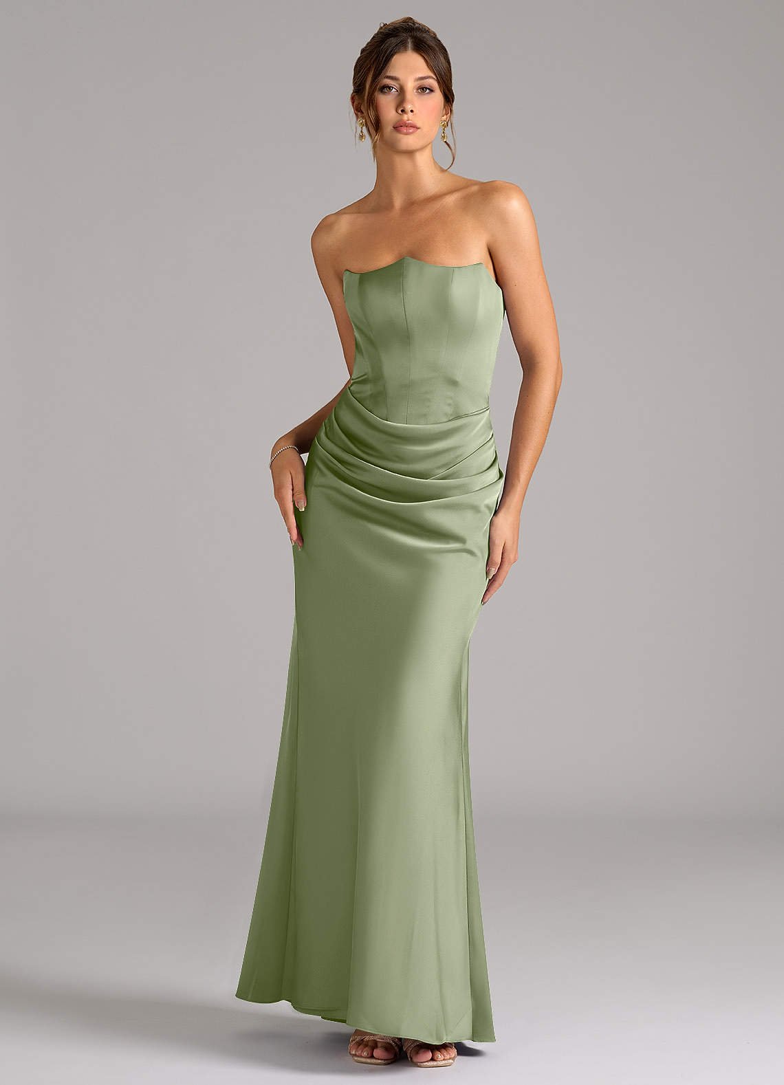 Debby Mermaid Strapless Stretch Satin Bridesmaid Dress in Pistachio
