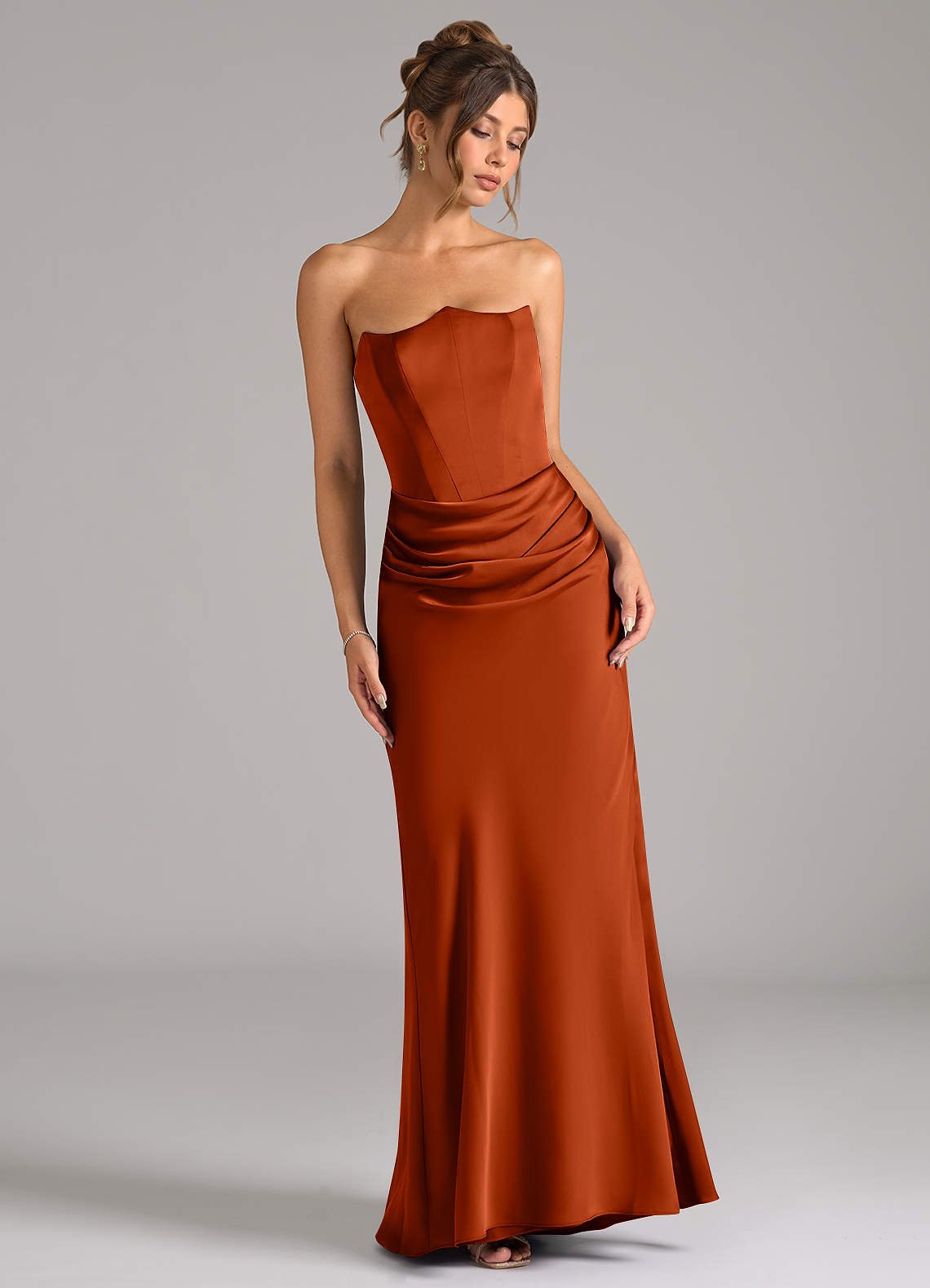Debby Mermaid Strapless Stretch Satin Bridesmaid Dress in Paprika