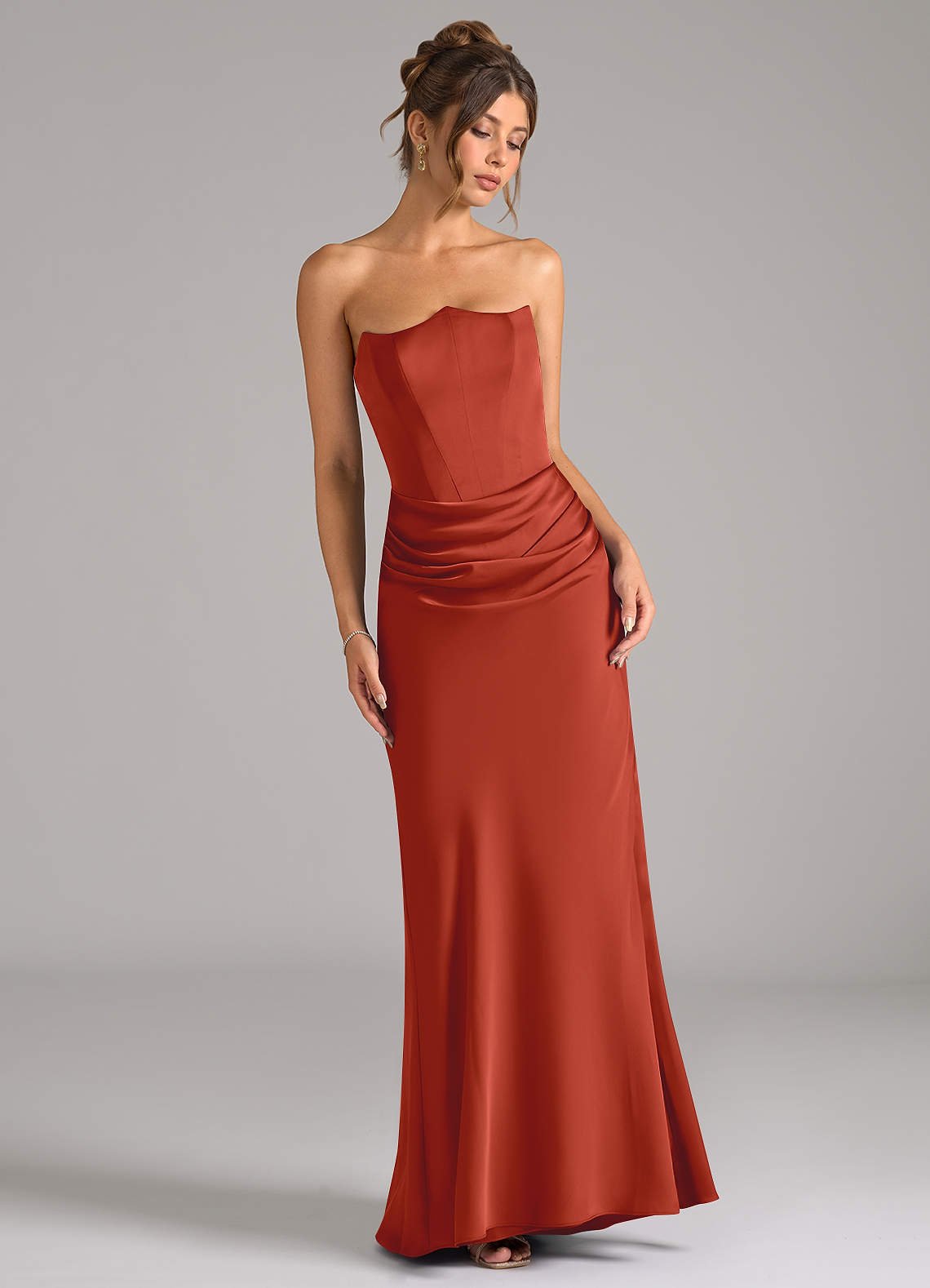 Debby Mermaid Strapless Stretch Satin Bridesmaid Dress in Rust
