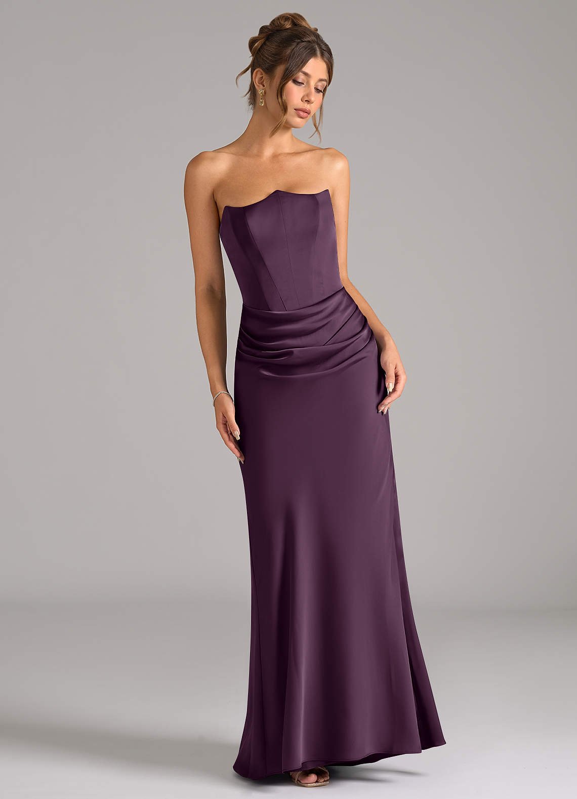 Debby Mermaid Strapless Stretch Satin Bridesmaid Dress in Plum