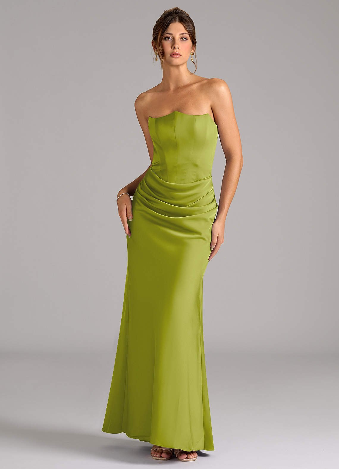 Debby Mermaid Strapless Stretch Satin Bridesmaid Dress in Lemongrass