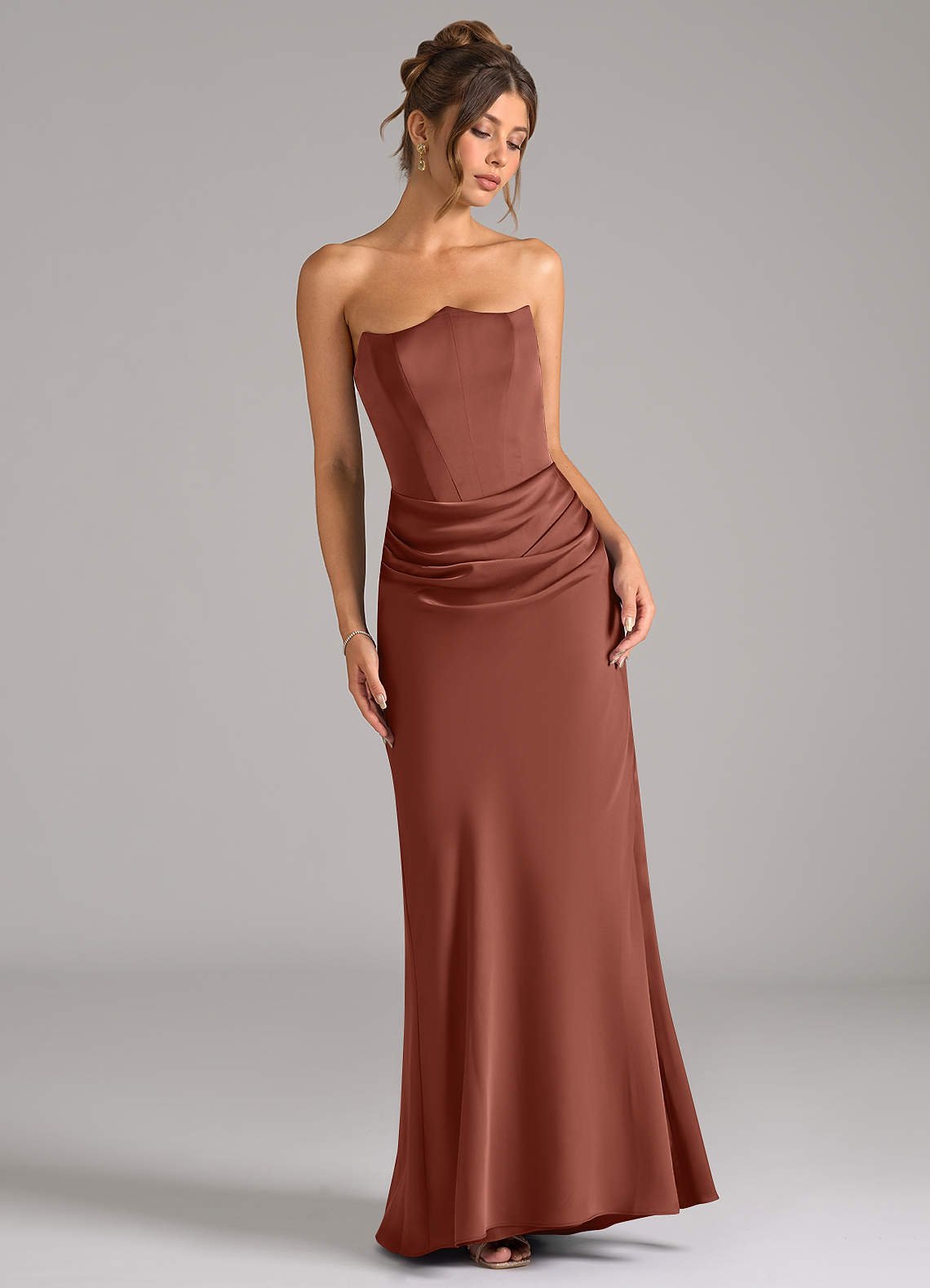 Debby Mermaid Strapless Stretch Satin Bridesmaid Dress in Auburn