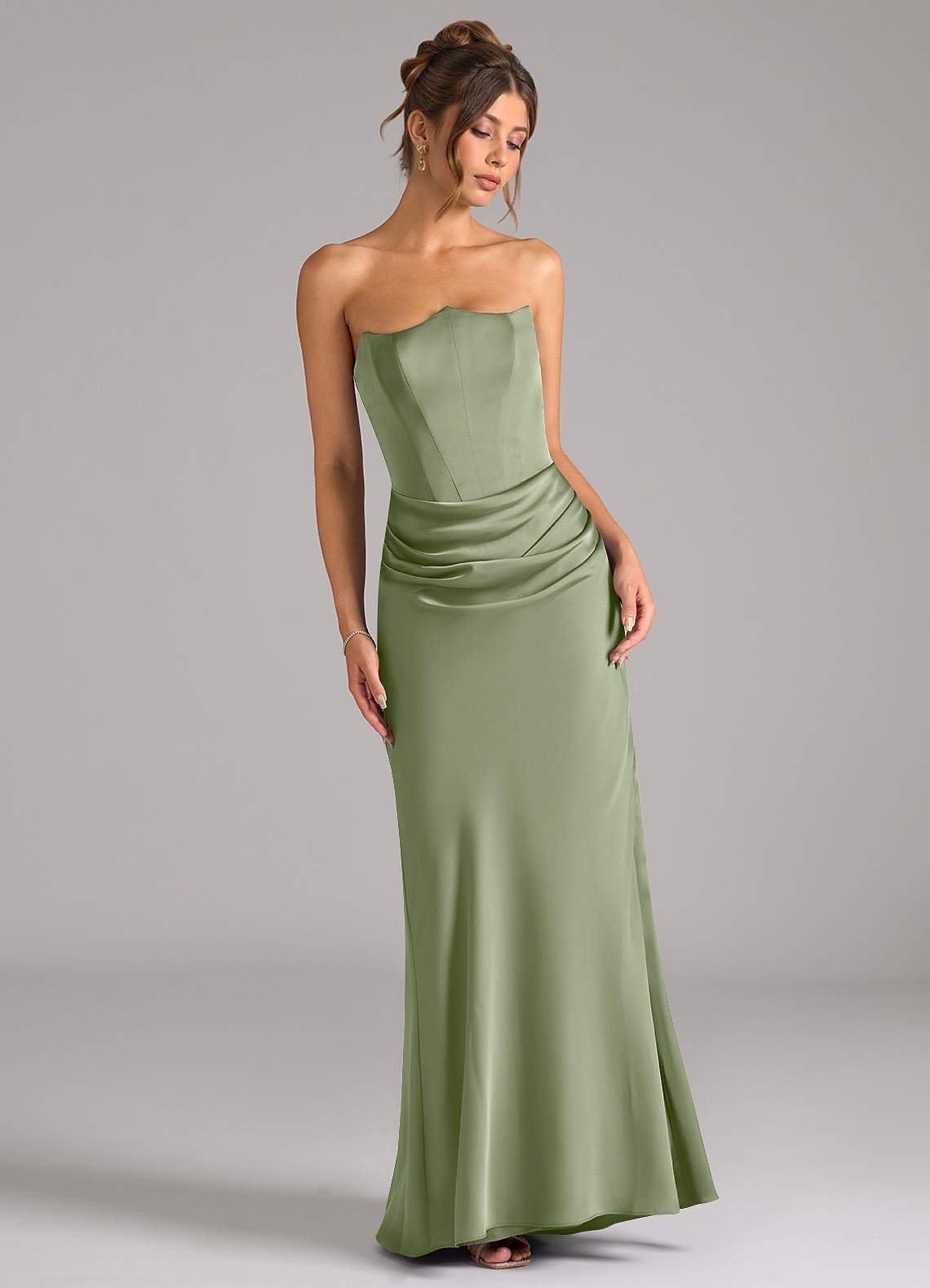 Debby Mermaid Strapless Stretch Satin Bridesmaid Dress in Pistachio