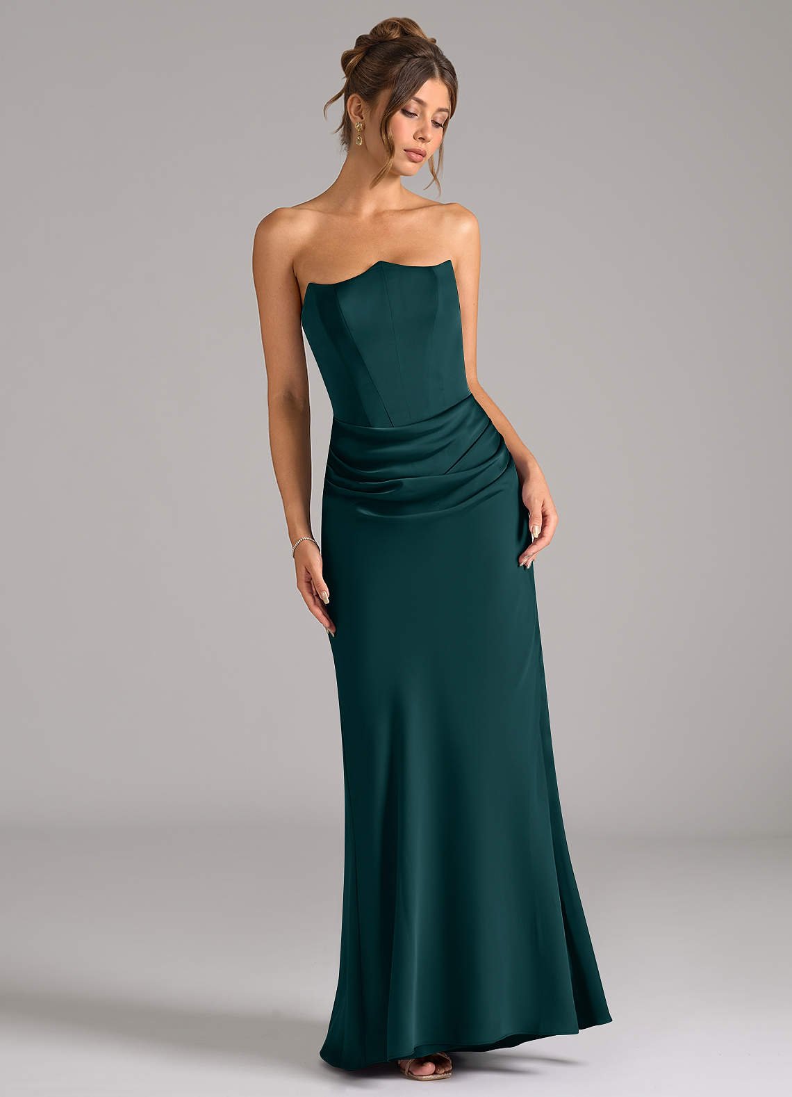 Debby Mermaid Strapless Stretch Satin Bridesmaid Dress in Pine
